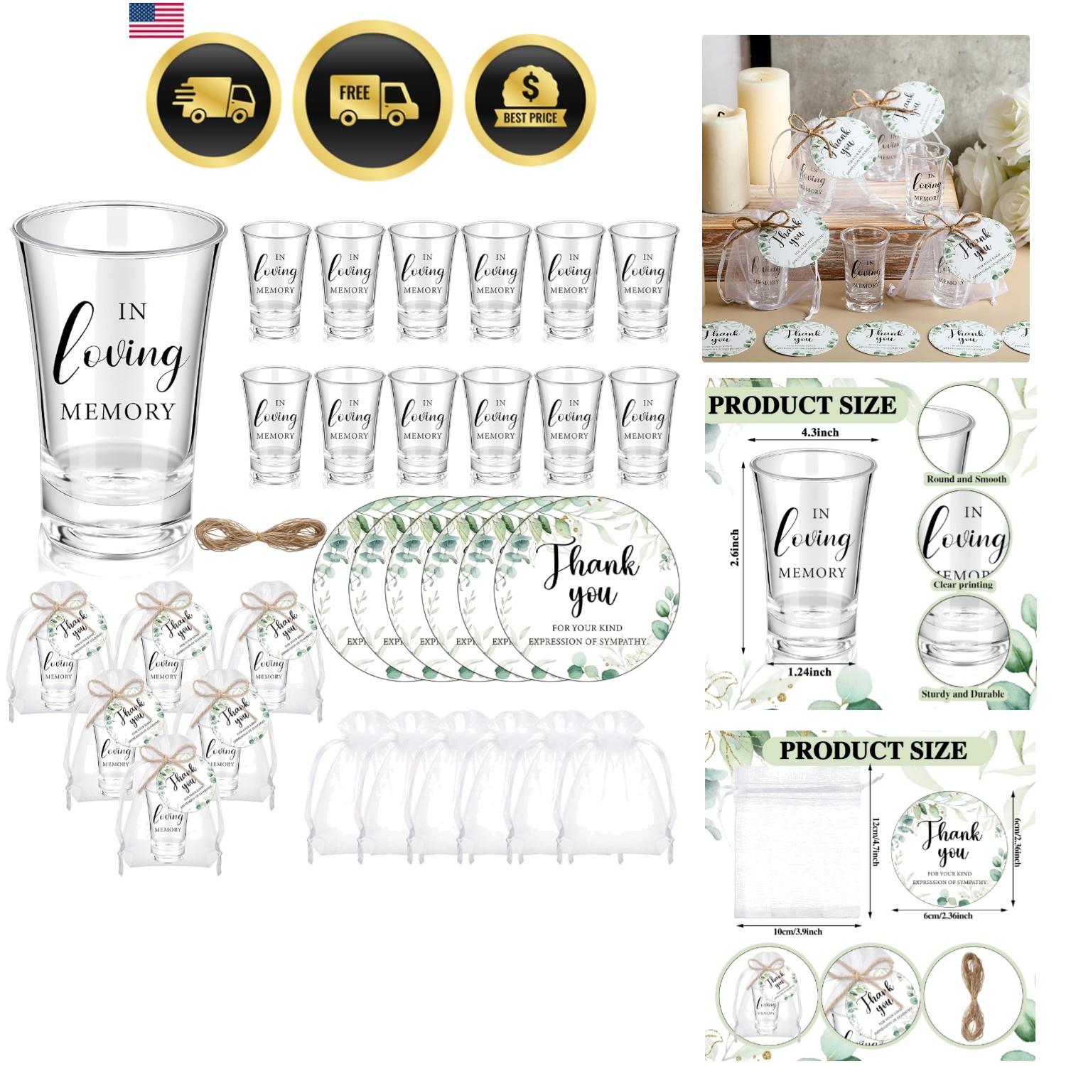 50 Sets Funeral Favors Memorial Shot Glasses in Loving Memory
