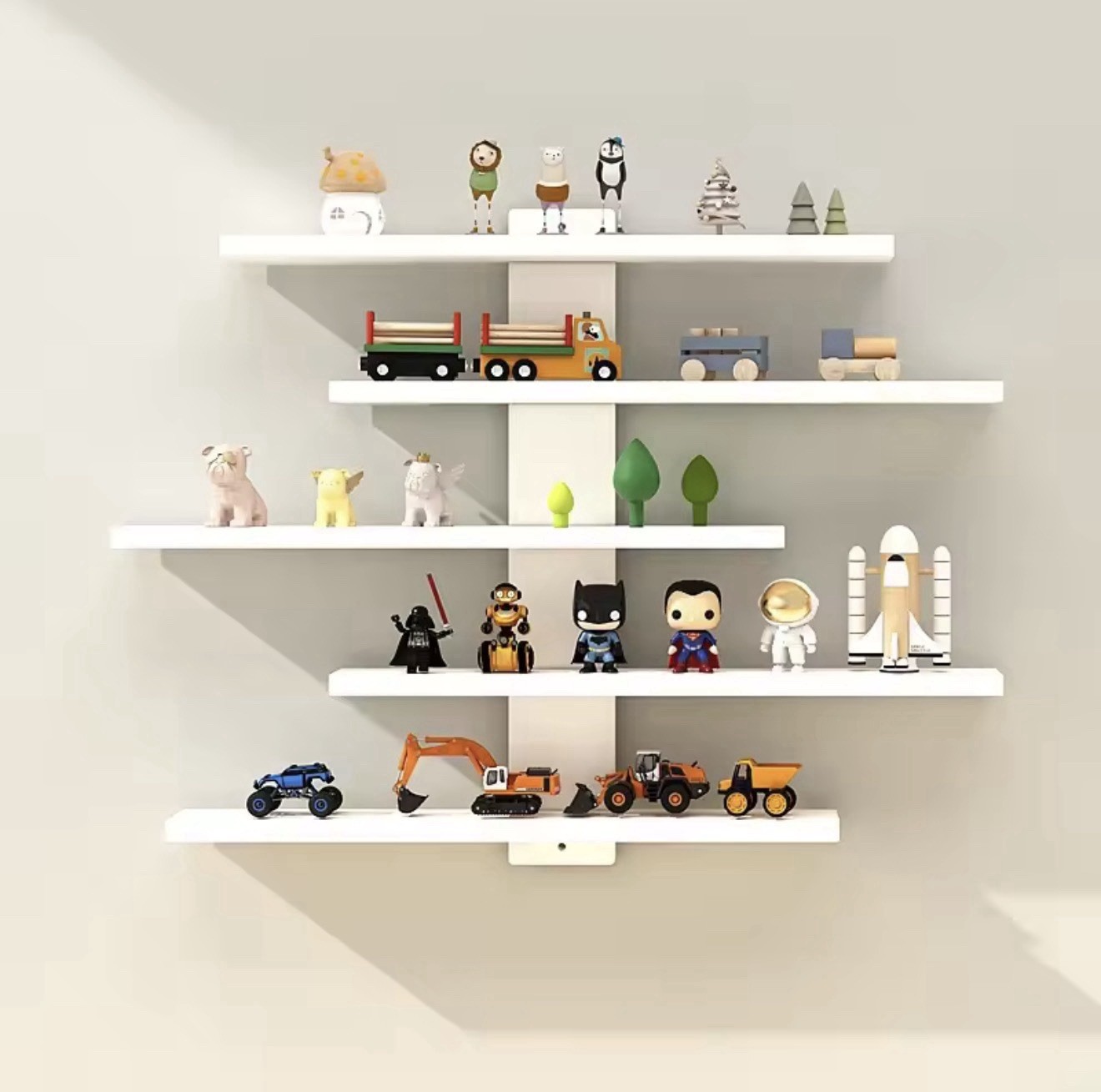 Wall-Mounted Multi-Tier Wood Shelf, 37x6x7cm, White Black Gray, Matte Finish