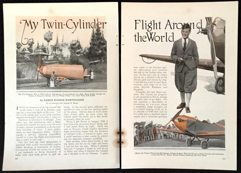 Baron Warthausen 1st around the world solo flight 1929 pictorial Hindenburg Cup