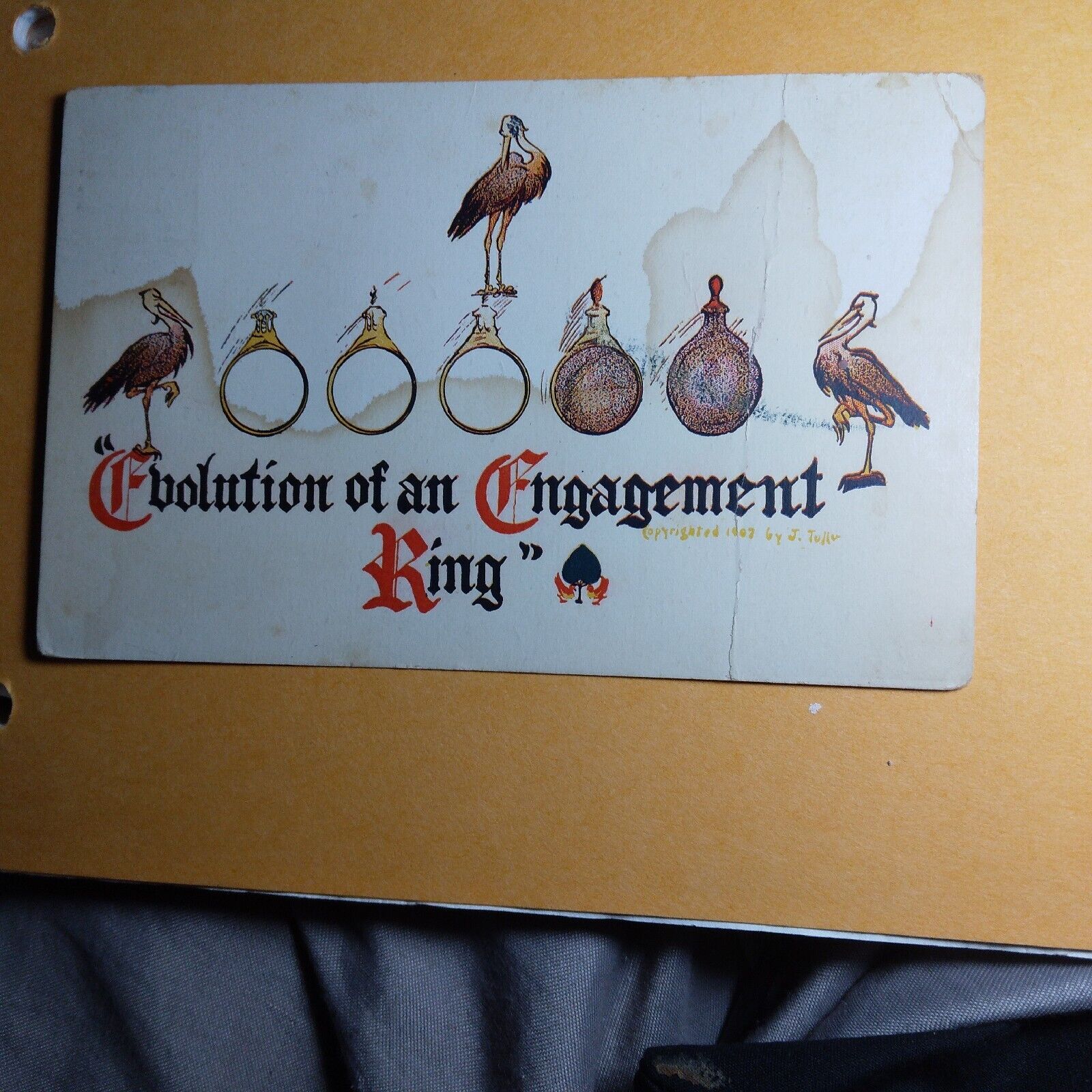 Evolution Of An Engagement Ring Postcard..  1908..  Stork And A Ring Makes A...