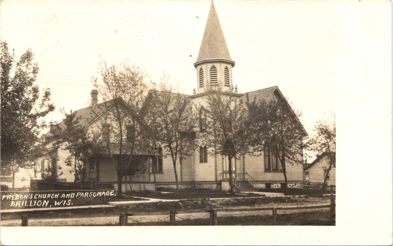 FREDON\'S CHURCH & PARSONAGE c1910 brillion wi real photo postcard rppc wisconsin FREDON\'S CHURCH & PARSONAGE c1910 brillion wi real photo postcard rppc wisconsin