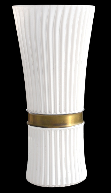 Vtg Mid Century Modern Ribbed Glass Vase White with 1\