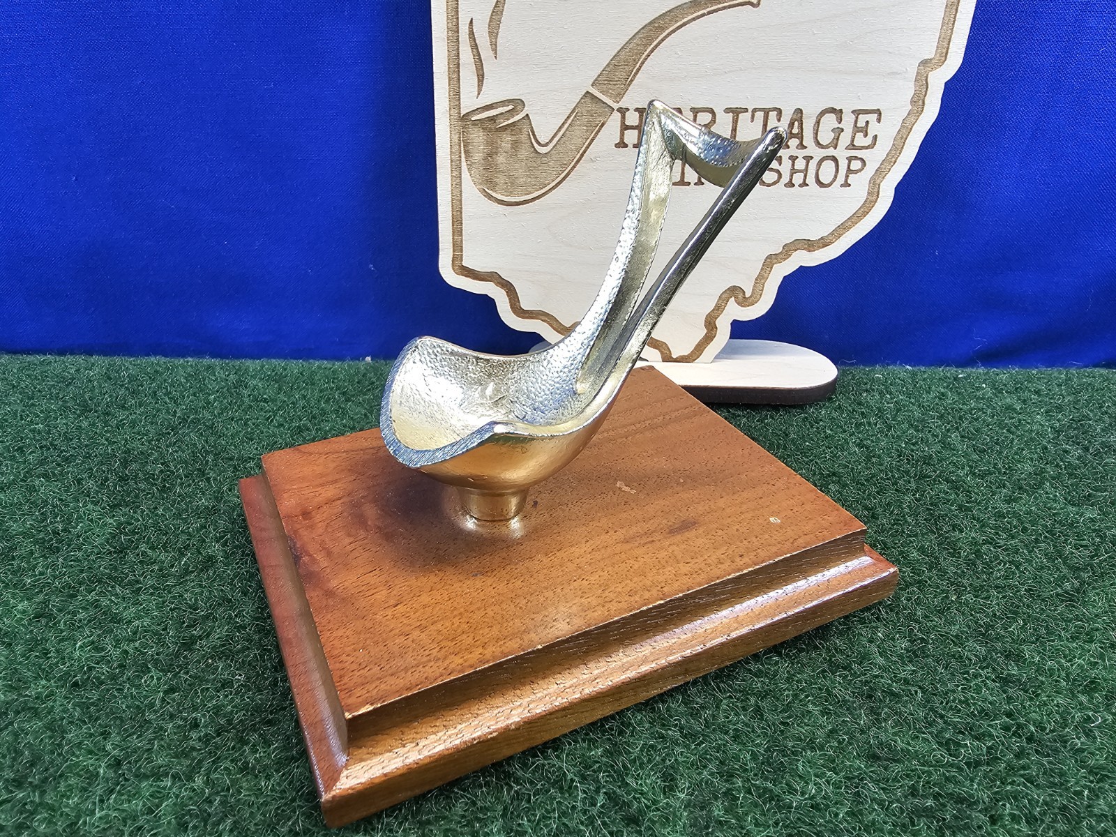Swank Wood With Brass Single Pipe Rack Holder Display Stand