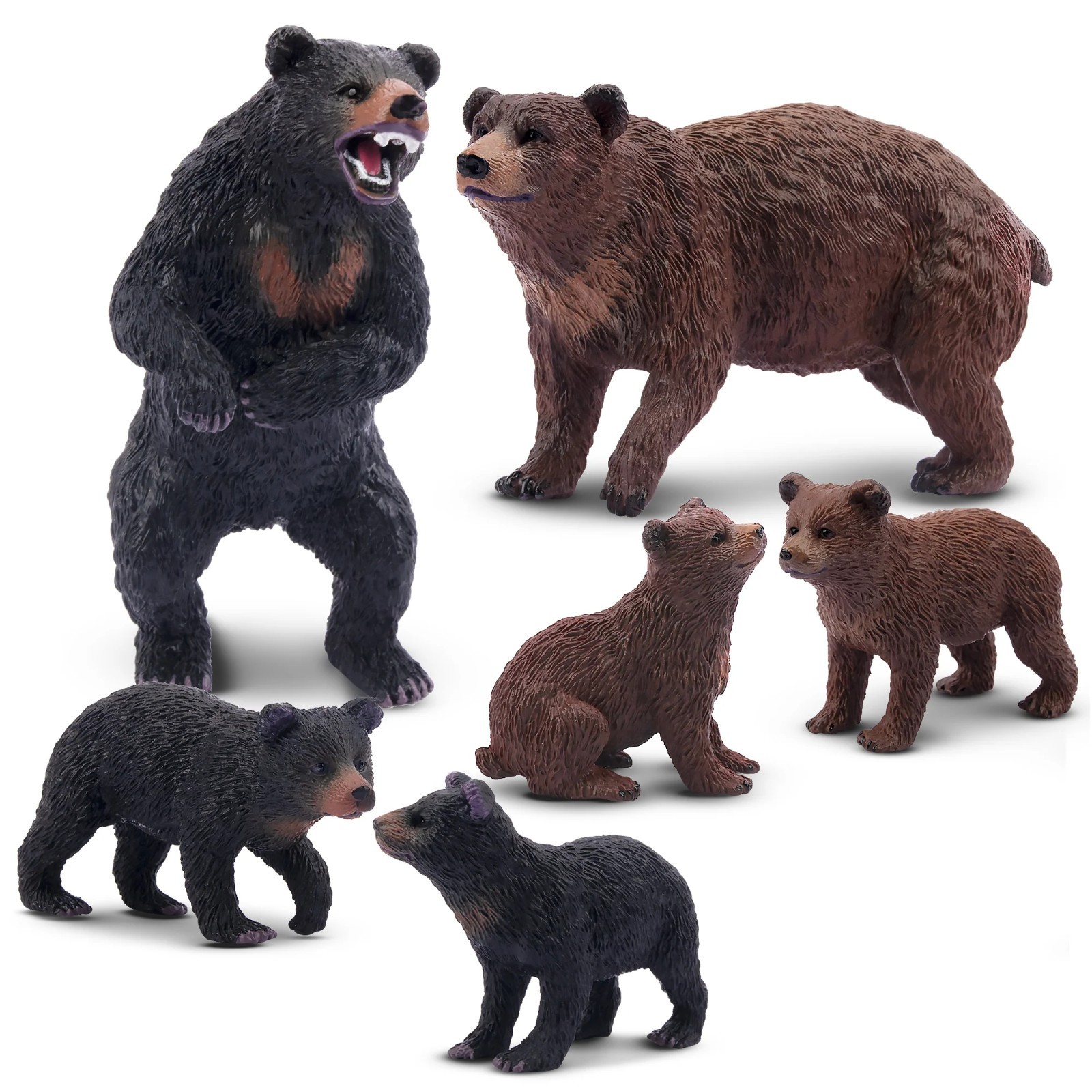 Toymany 6-pcs Bear Animal Figures, Realistic, Collectible Figurines Toy Set