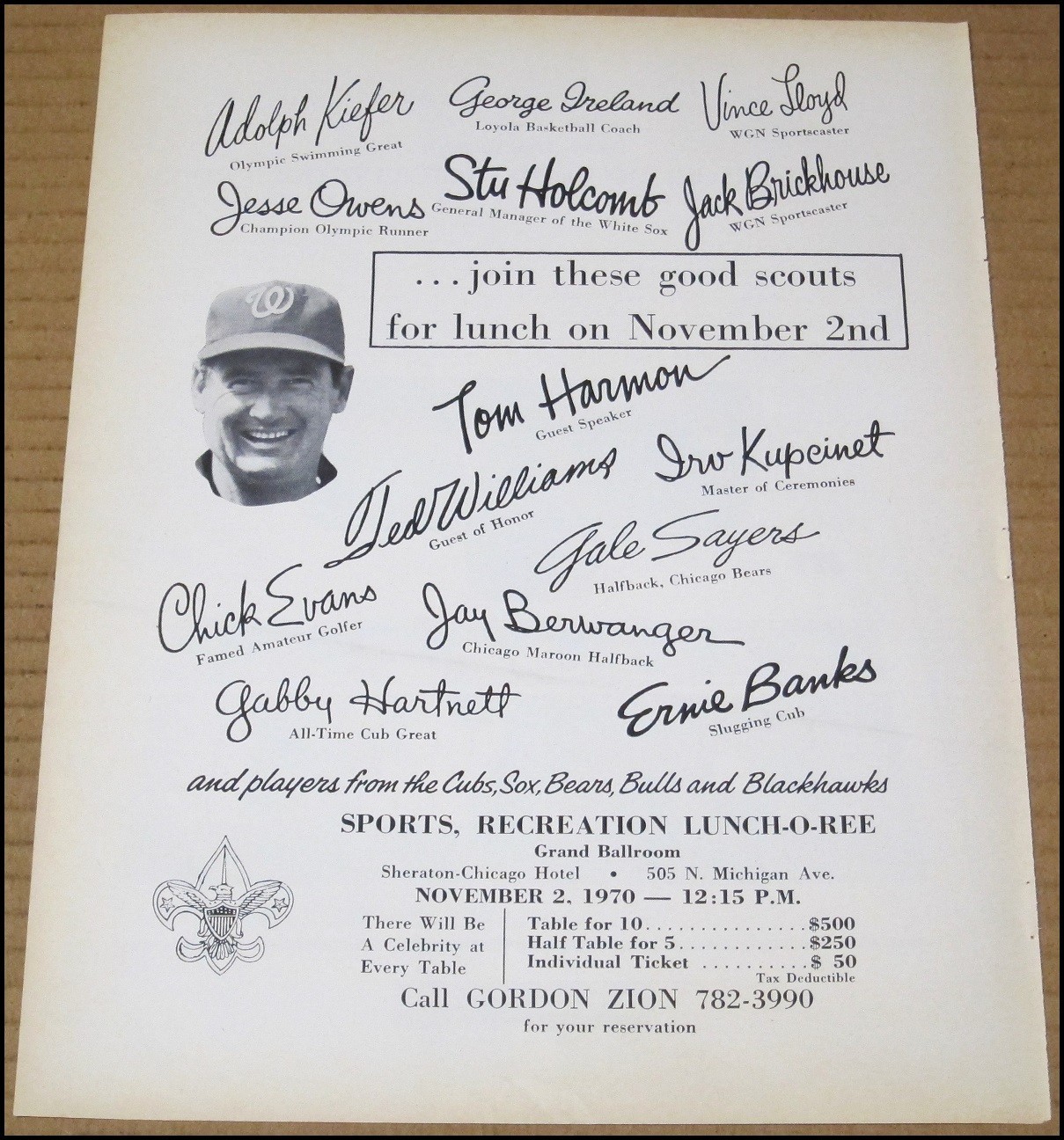1970 Boy Scouts Chicago Lunch Print Ad Ted Williams Ernie Banks Gale Sayers VTG