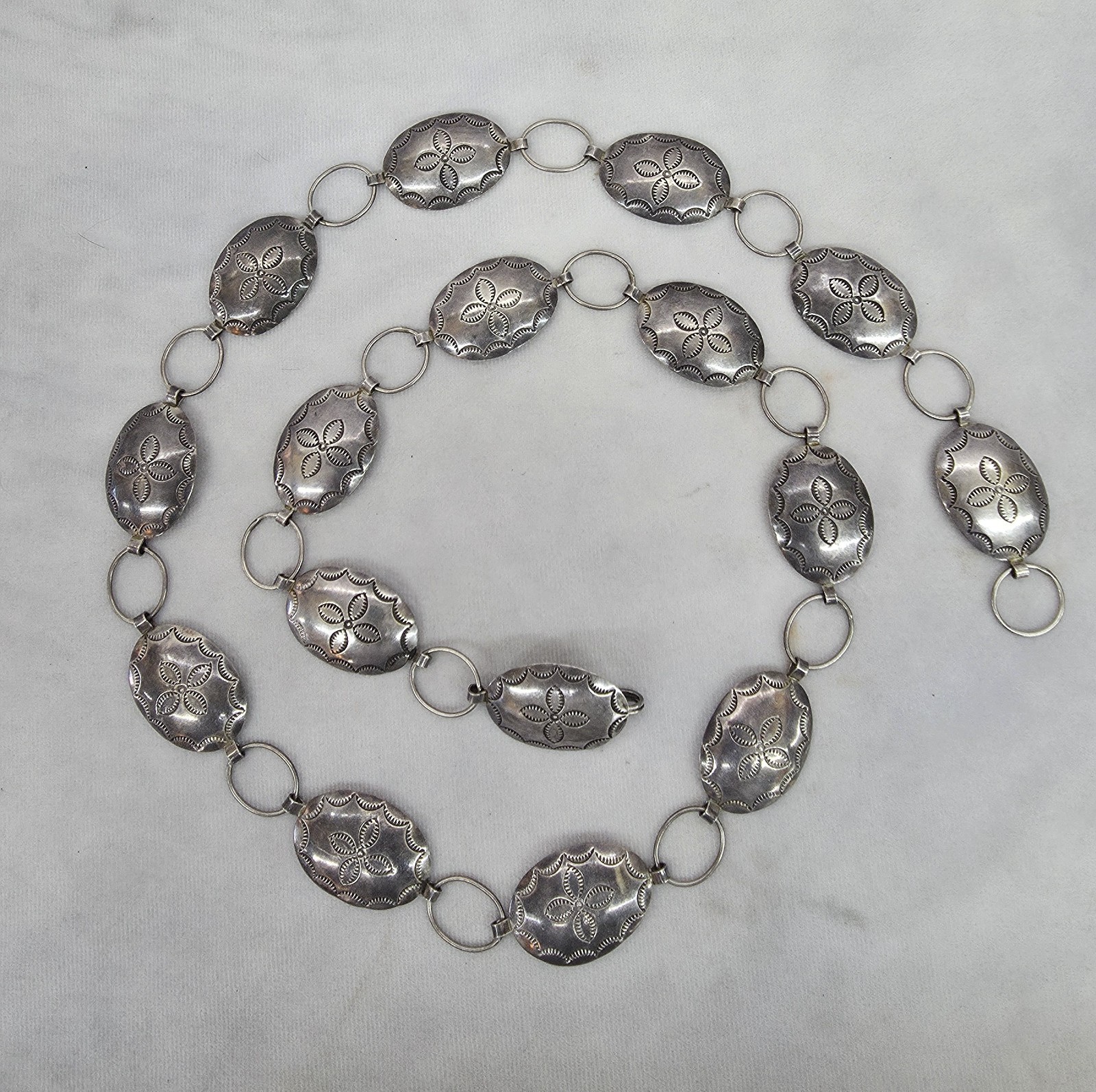 Old Navajo Sterling Silver Concho Belt  Jim Bitsui 38
