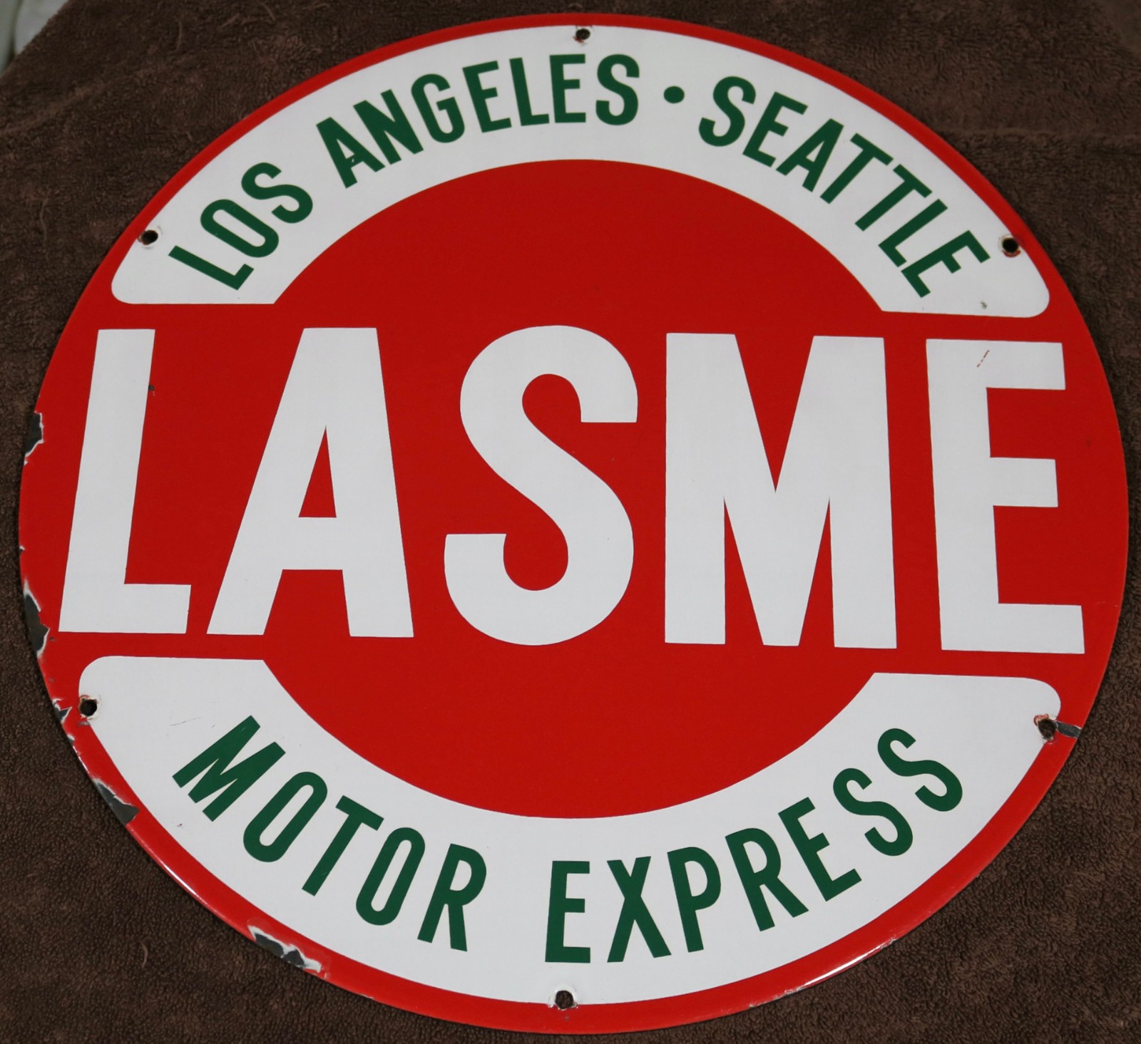 VINTAGE LASME LOS ANGELES SEATTLE MOTOR EXPRESS ORIGINAL PORCELAIN SIGN