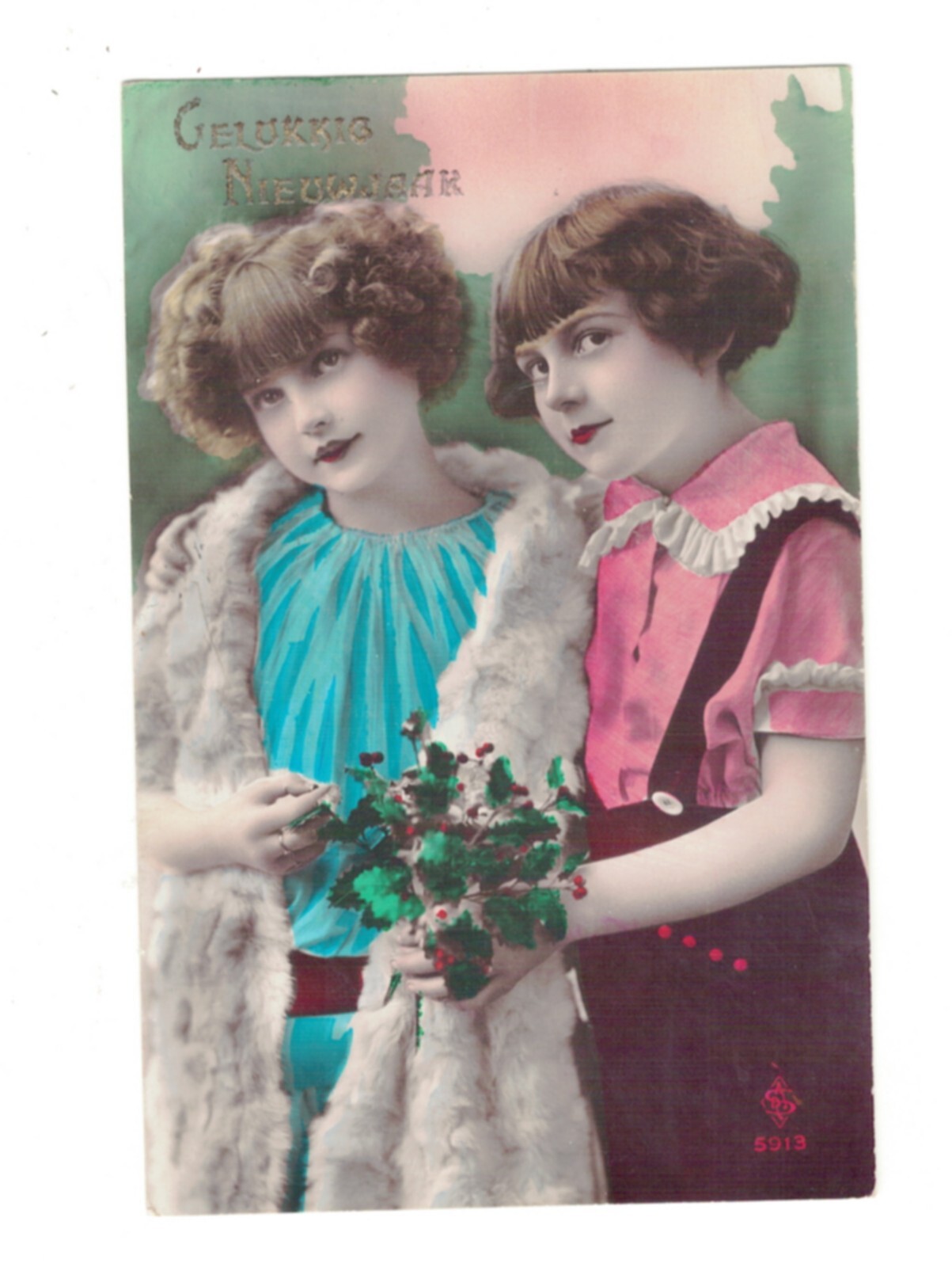 SE1565  ART DECO  FAMOUS CURLY HAIR MODEL & FRIEND   RPPC HAND.COL