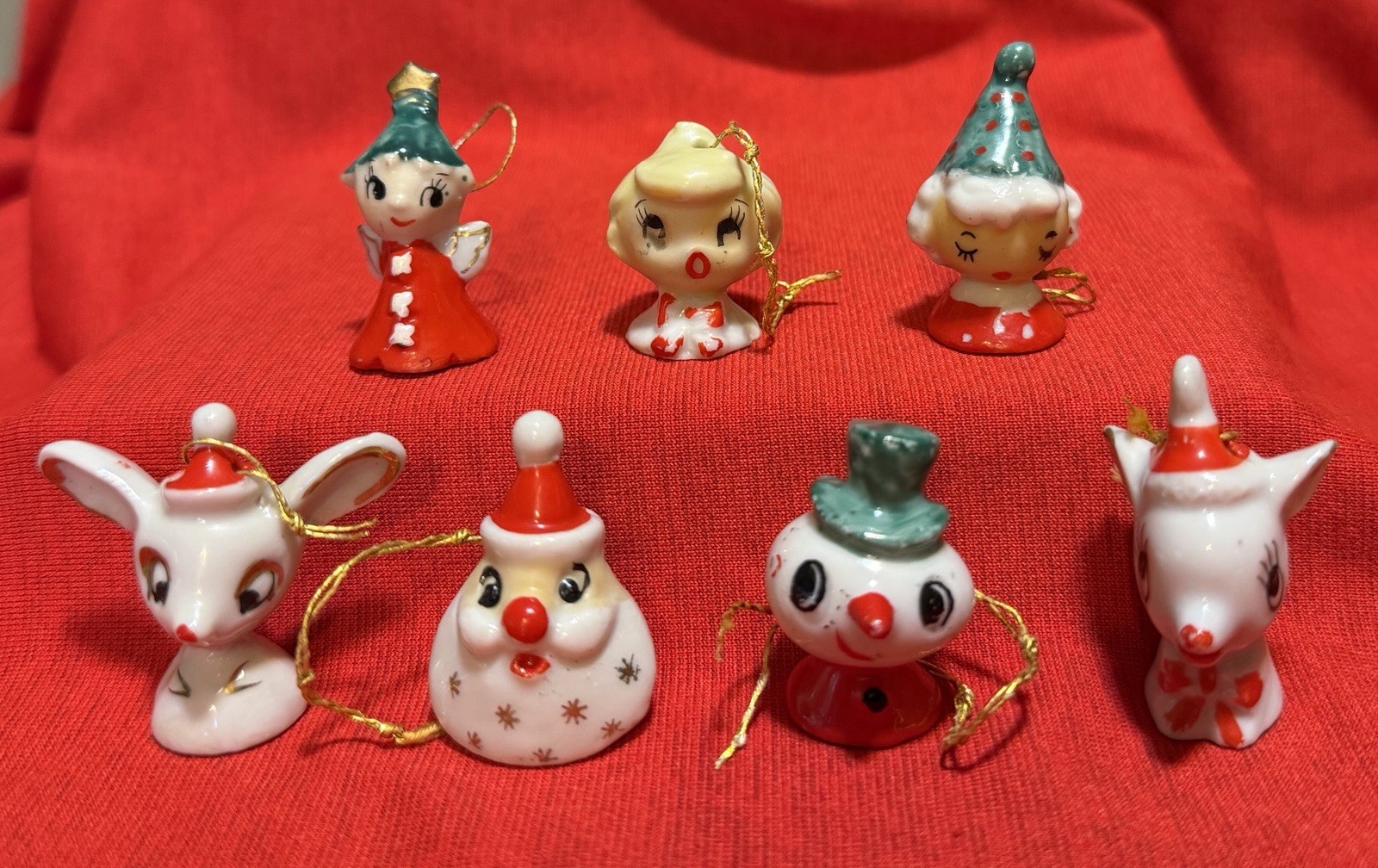Vintage Holt Howard Japan Christmas Mini Ornament Set Of 7