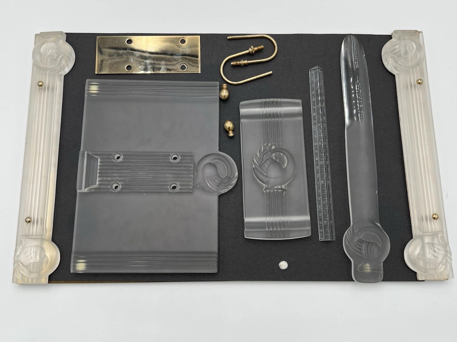 Lalique Josephine Crystal Desk Set Swan + Baccarat Ruler Signed France 
