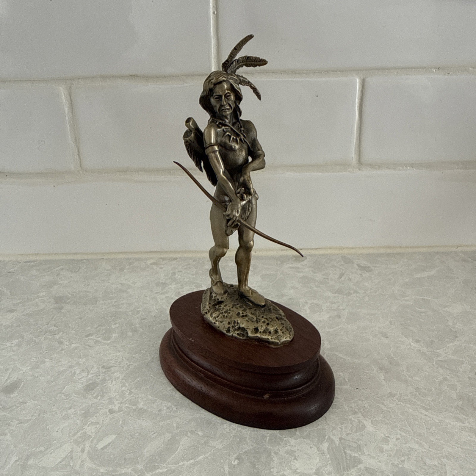 Chilmark Fine Pewter Mandan Hunter Figurine Bow and Arrow 1979 by Don Polland 6”