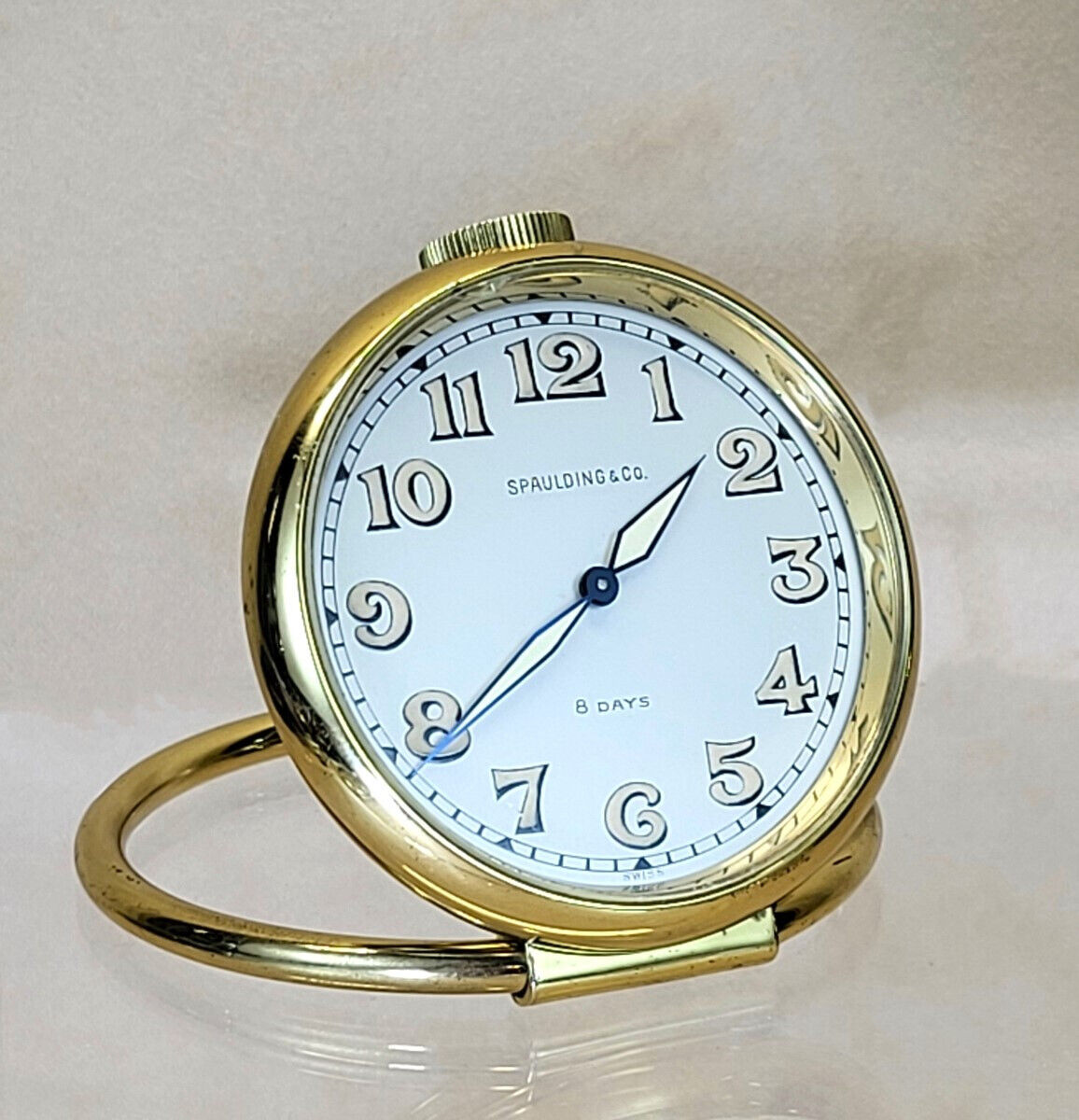 50s Spaulding & Co. Concord Swiss brass 8-day folding desk travel clock 15-jewel