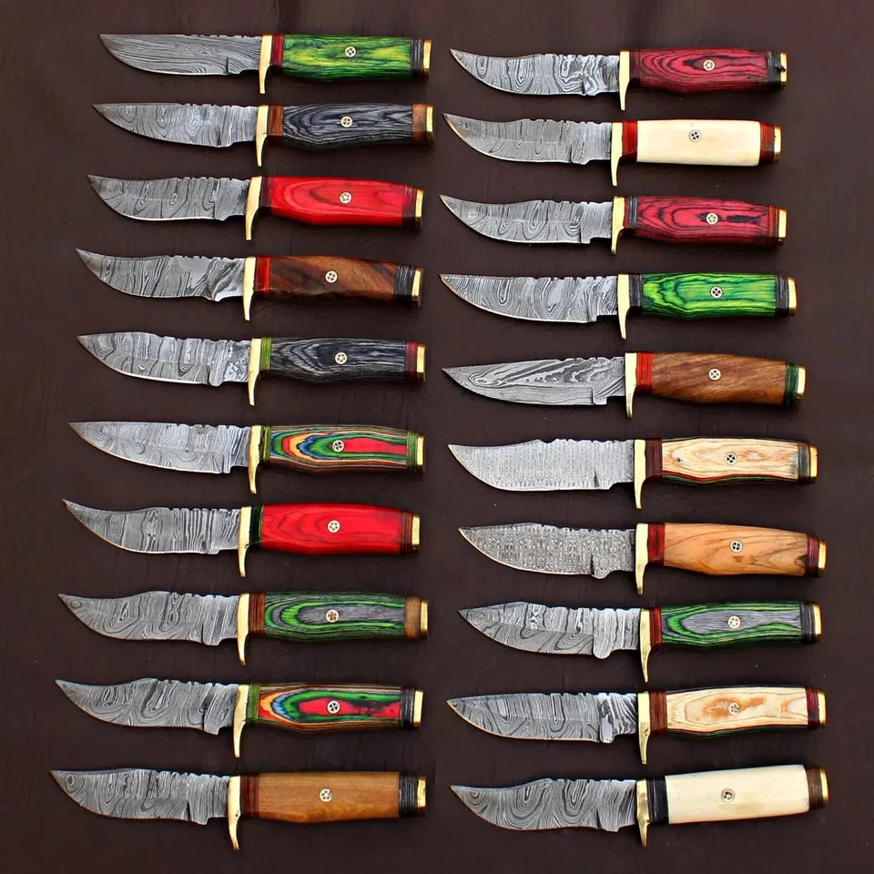 Lot of 20 Pcs Damascus Steel Handmade 8'' Skinner Hunting Knives W/Sheaths USA