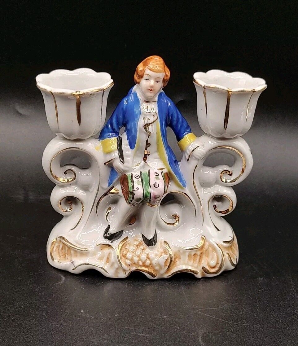 Vtg Chase Victorian Man Double Candle Stick Holder