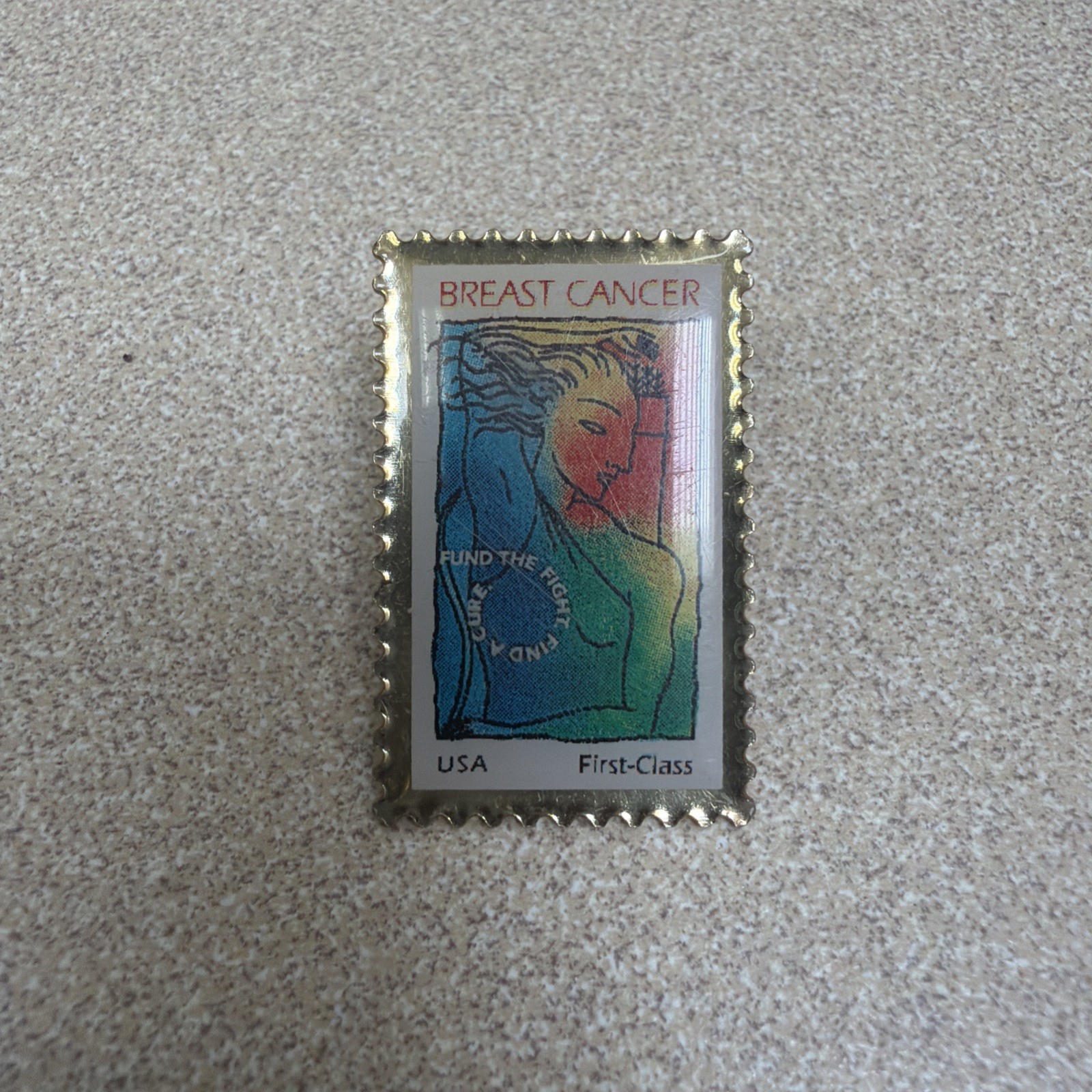 VTG 1998 Breast Cancer Awareness Stamp-Shaped Pinback 1.25\