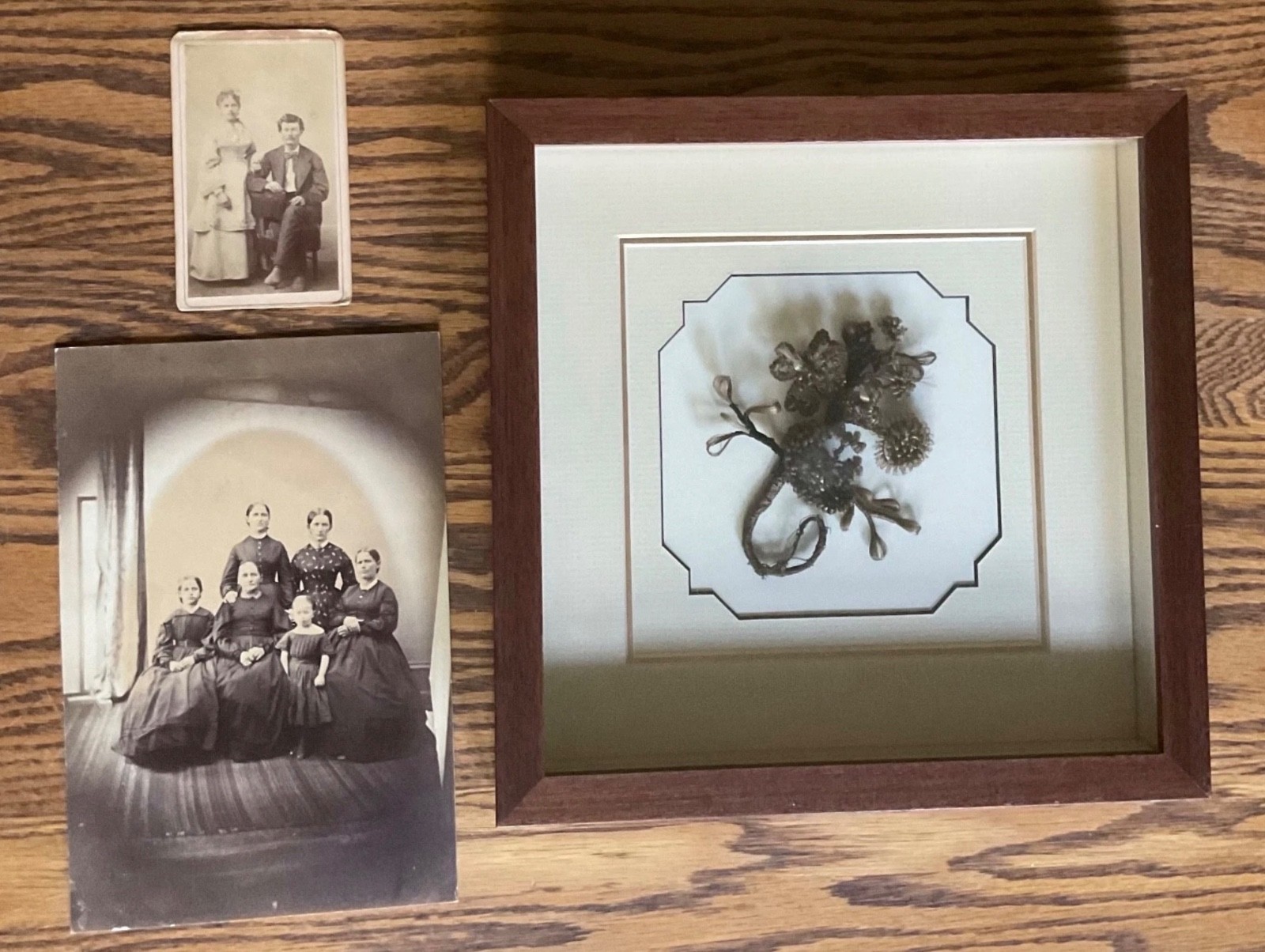 Victorian Hair Art Shadow Box Mitchell Conradt Family Photos CDV Buchanan MI