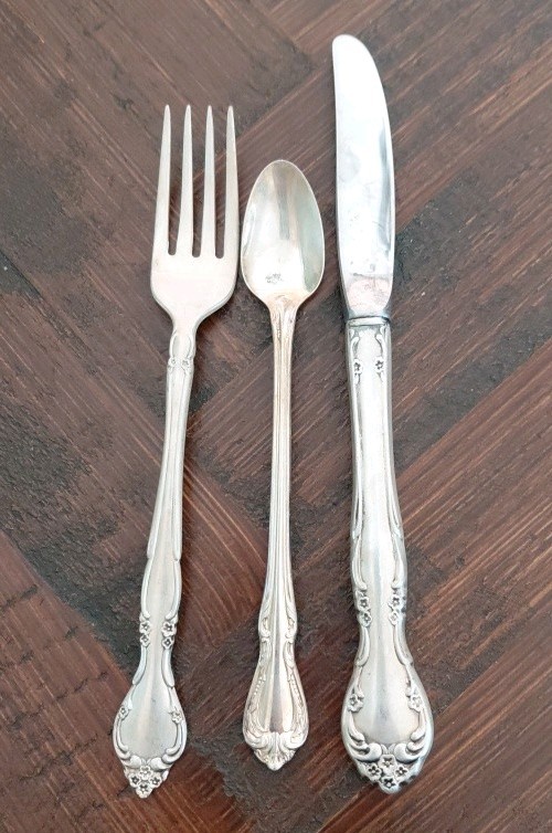 Oneida Community Silverplate Child's Silverware Set-Spoon, hollowed Knife & Fork