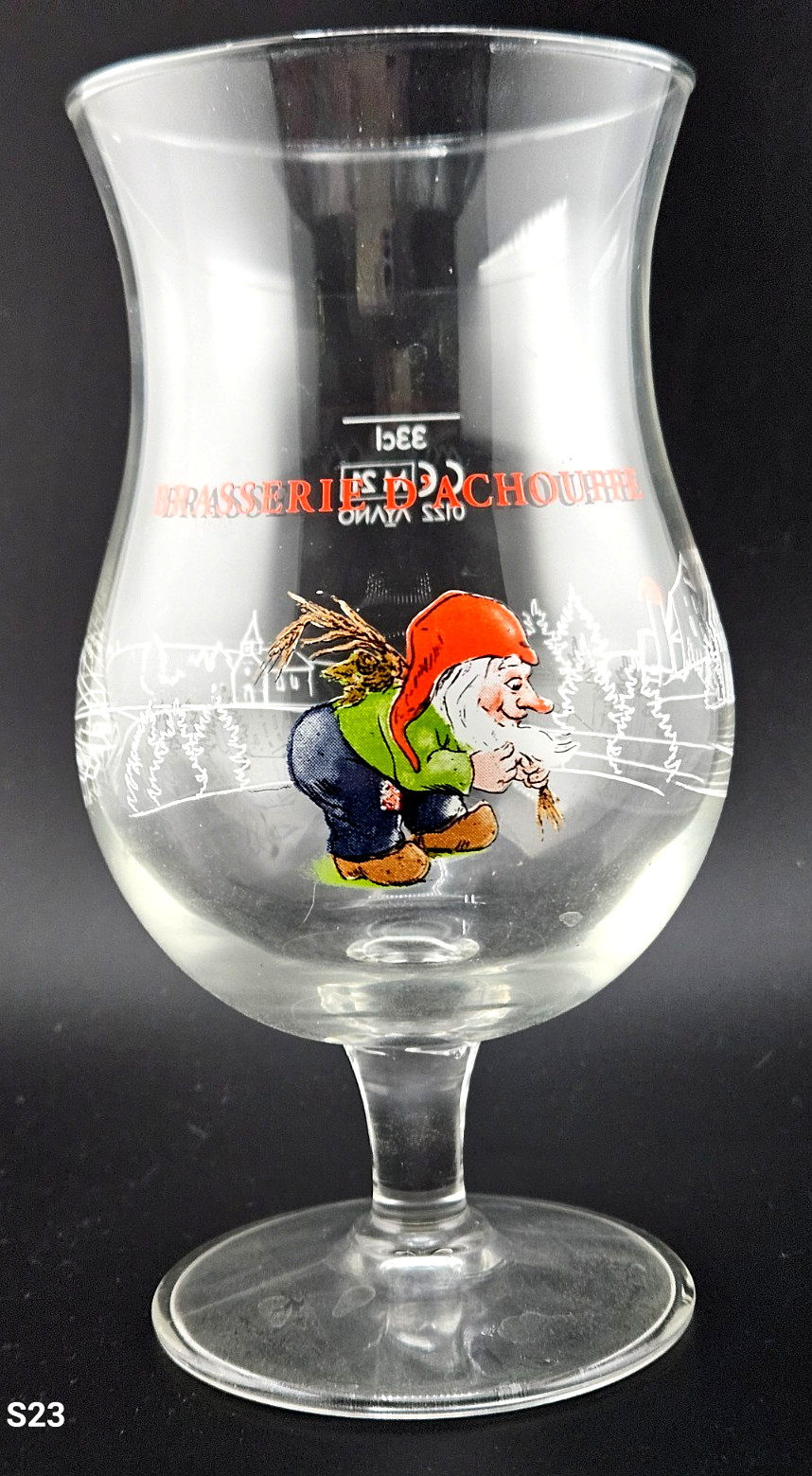 La Chouffe Belgian Beer Glass Vintage Stemmed Tulip Gnome Estate Find