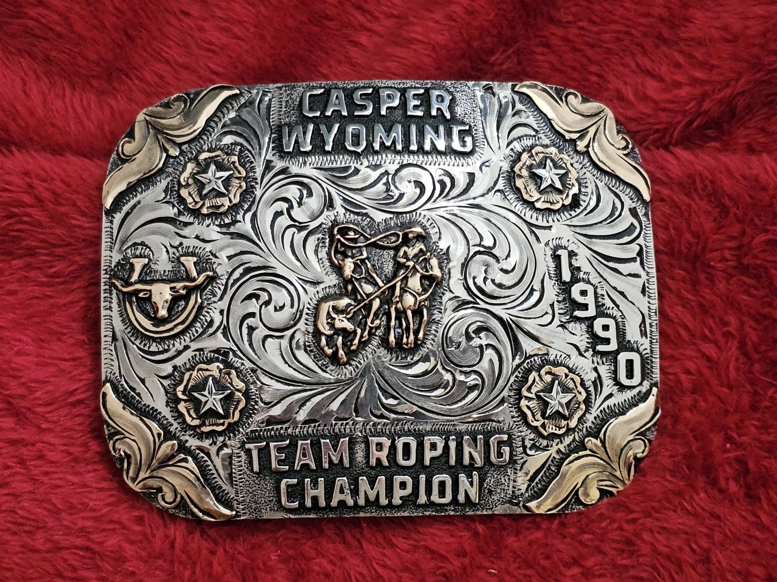 RODEO☆X~TREME☆1990☆Team Roping CHAMPION TROPHY BUCKLE☆Casper Wyoming☆475