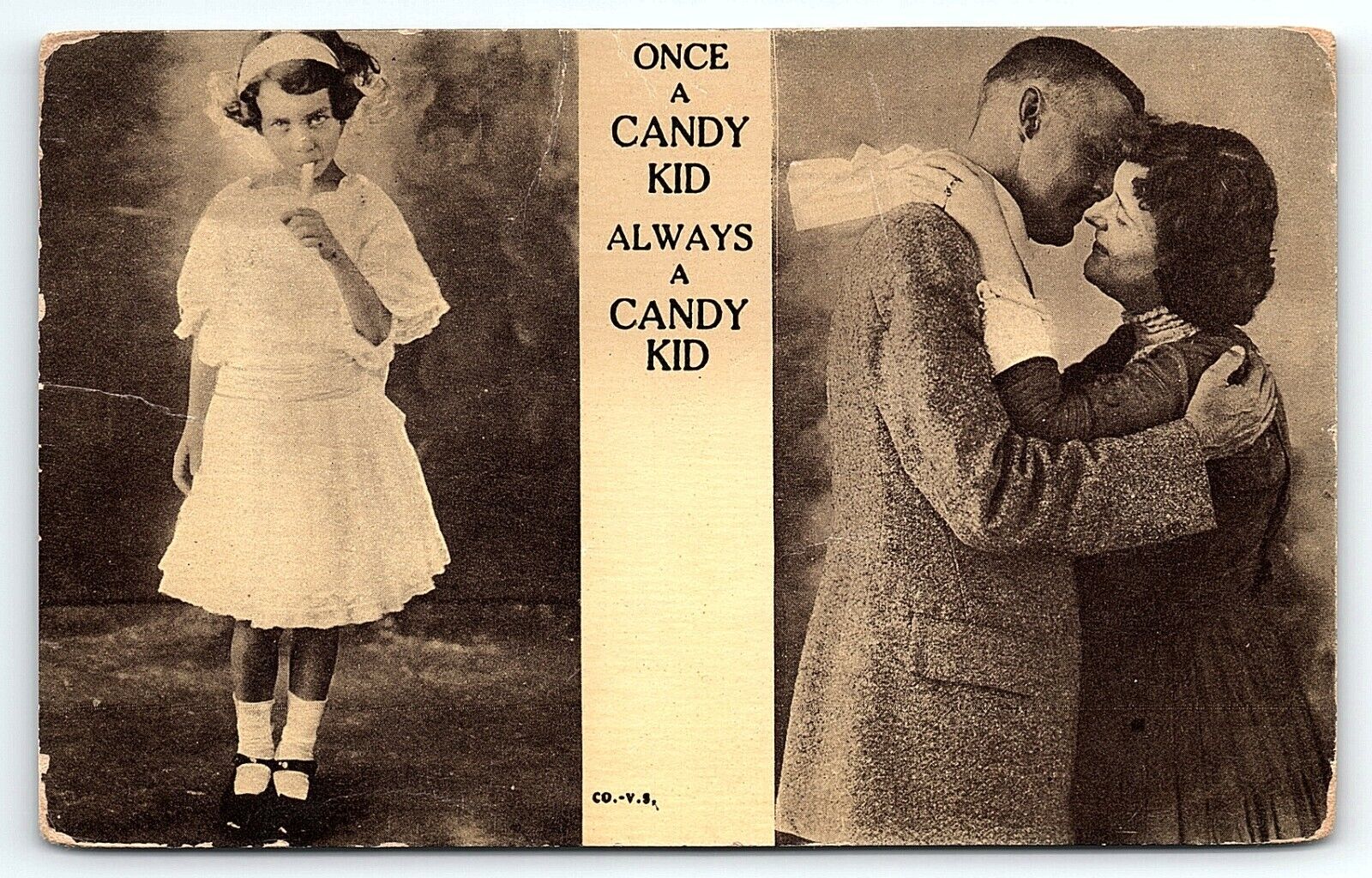 1910 SPENCER S DAKOTA ROMANCE ONCE A CANDY KID ALWAYS A CANDY KID POSTCARD P3690