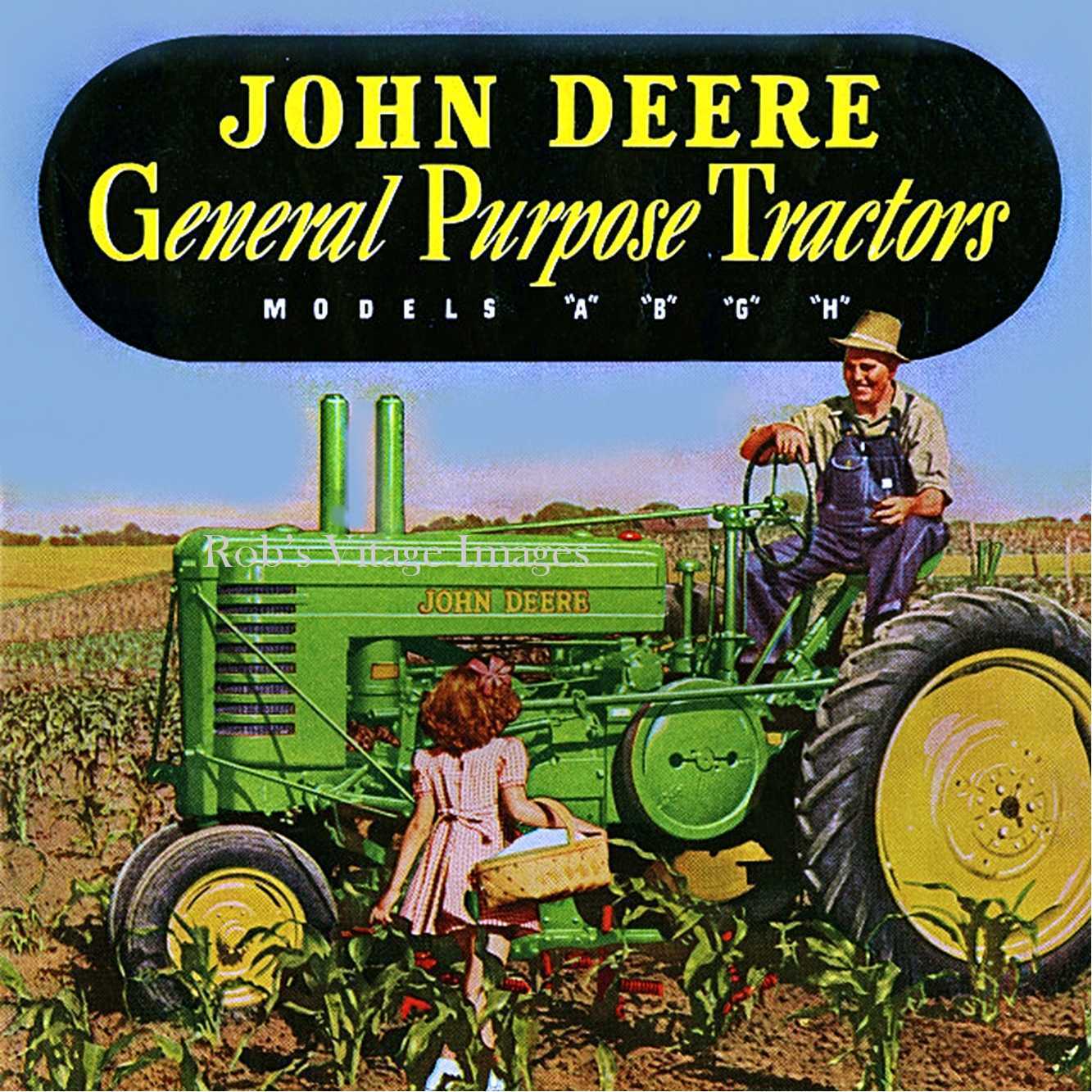 John Deere Poster Father Daughter GP Tractor Farming 1950 Art Print Ad  photo 