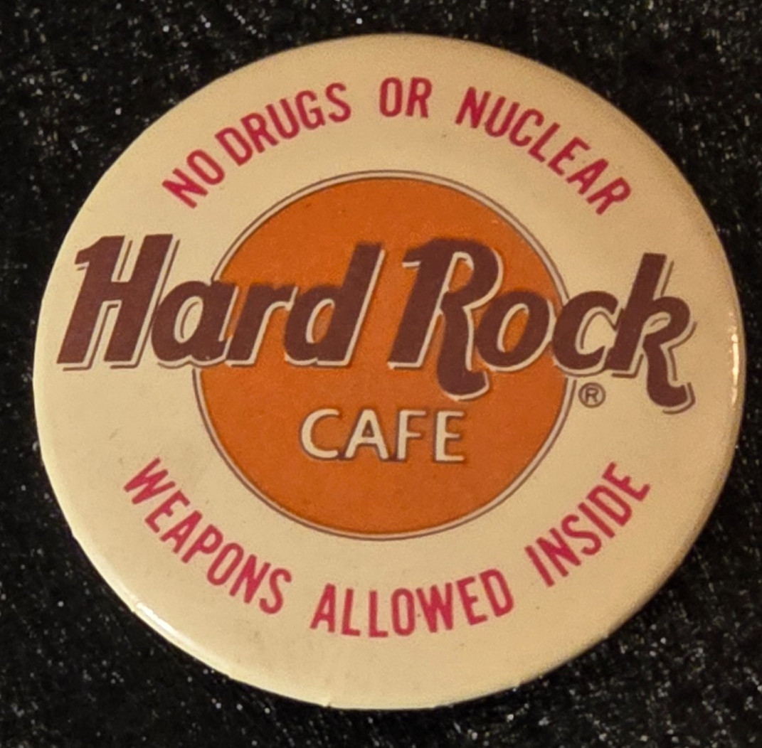 Nice Gently Used Tin Hard Rock Café Advertising Button, VERY GOOD COND