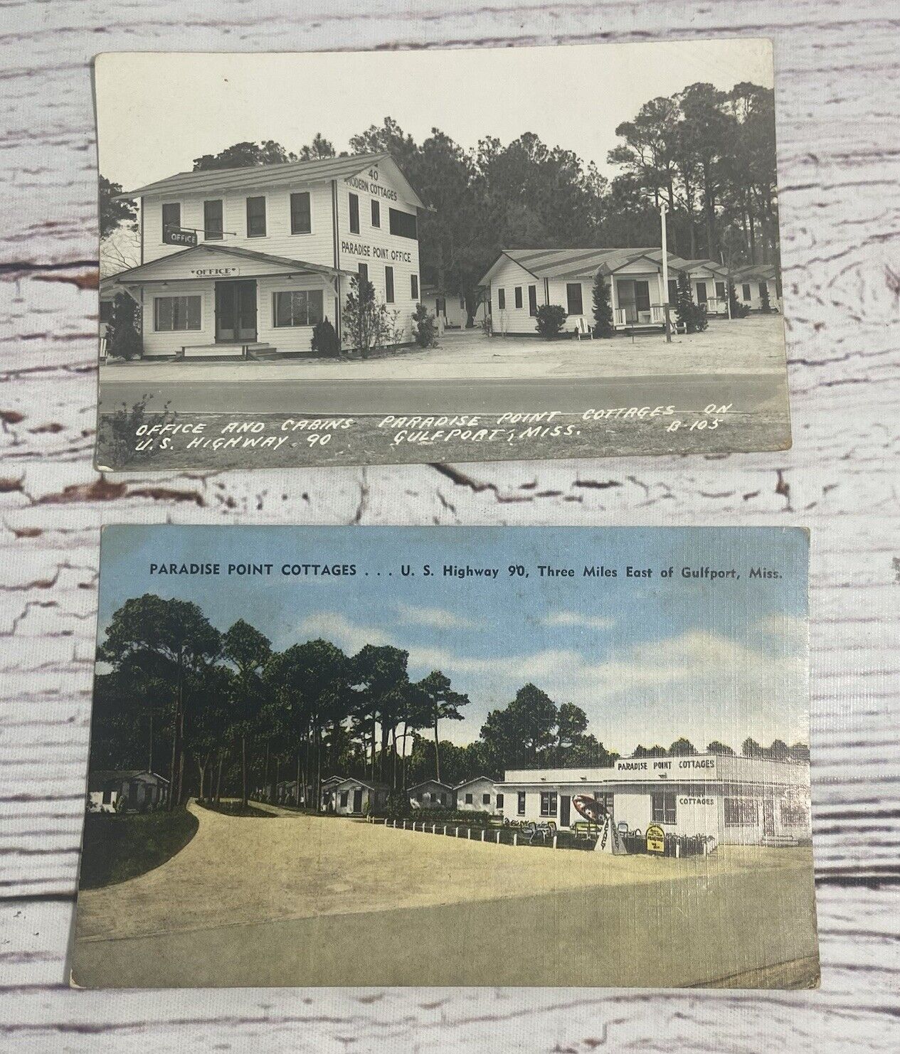 Vintage Set Of 2 Paradise Point Cottages Postcards Gulfport, Mississippi