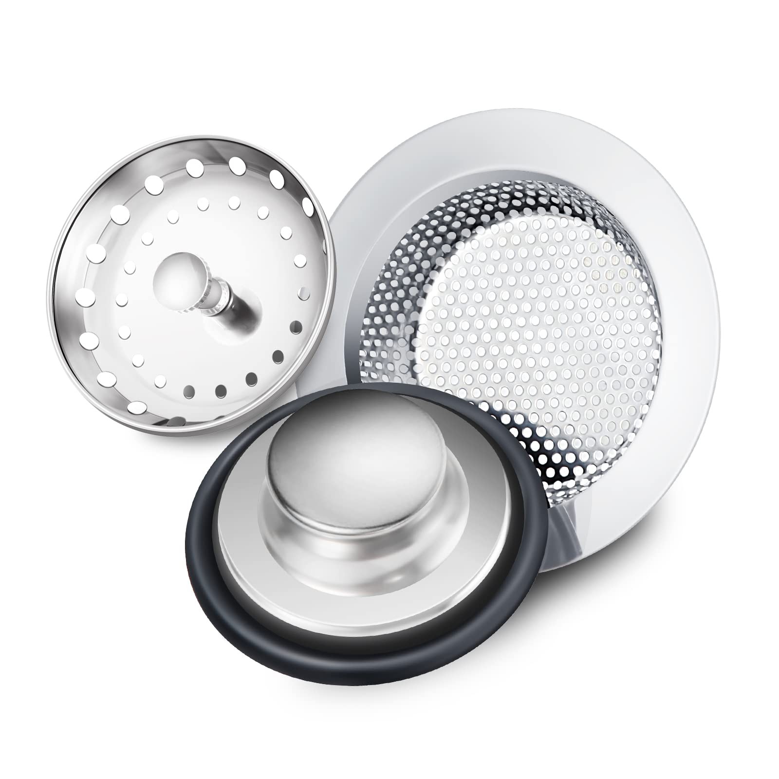 3 Pieces Kitchen Sink Stopper Strainer, Garbage Disposal Plug, Silver 3 Pieces Kitchen Sink Stopper Strainer, Garbage Disposal Plug, Silver