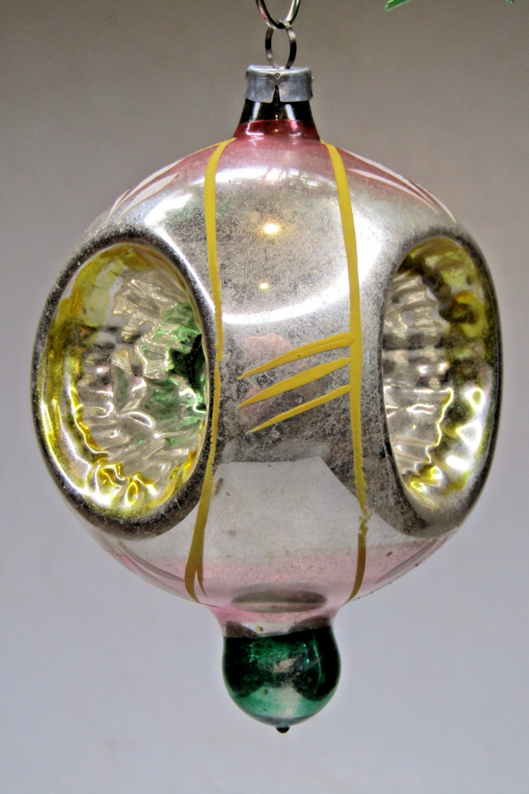 VTG Glass Multi Indent Stencil Pictured Large DROP Christmas Ornament Germany
