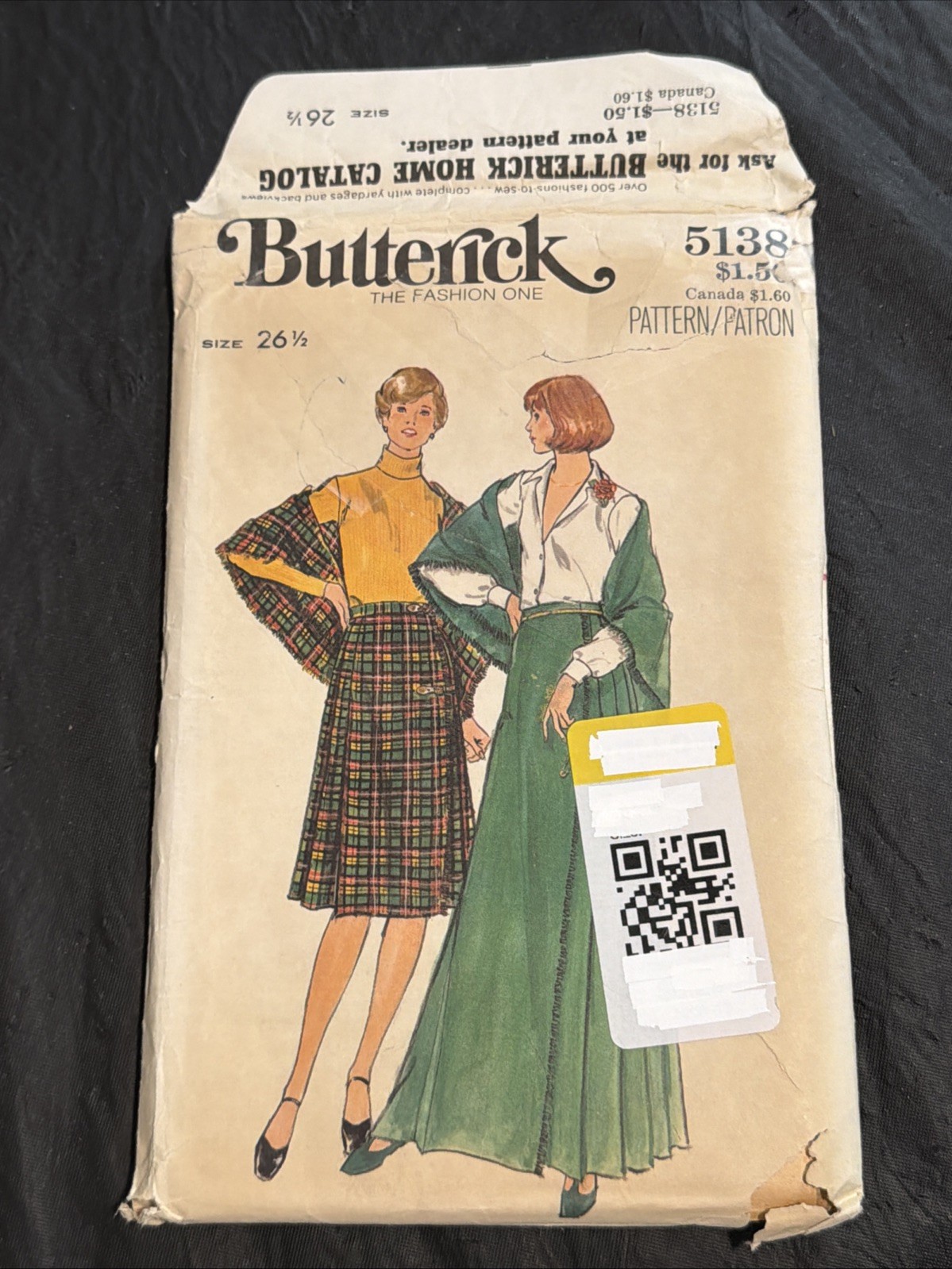 VTG Butterick 5138 Sewing Pattern Misses Sz: 26 1/2 Skirt & Shawl Uncut