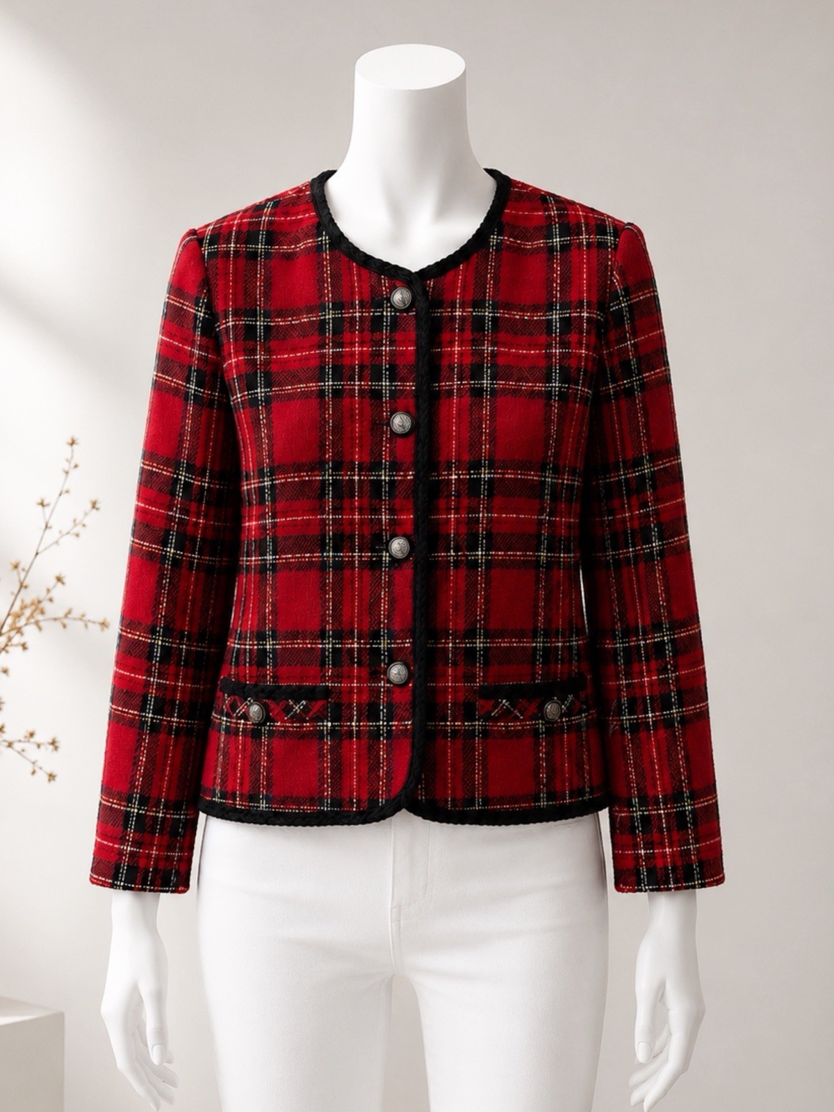 Petite Sophisticate Vintage 80s 90s Red Plaid Blazer Cropped Jacket Size 8 Petite Sophisticate Vintage 80s 90s Red Plaid Blazer Cropped Jacket Size 8