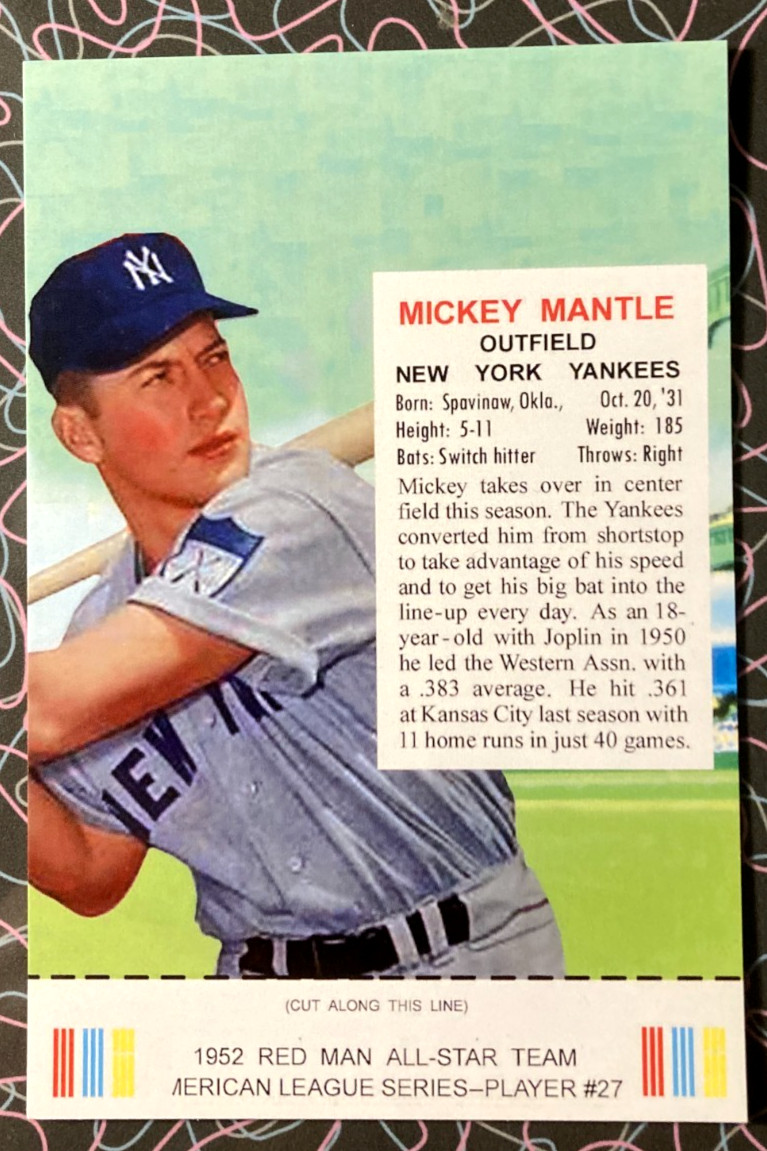 1952 Red Man Tobacco Mickey Mantle Postcard