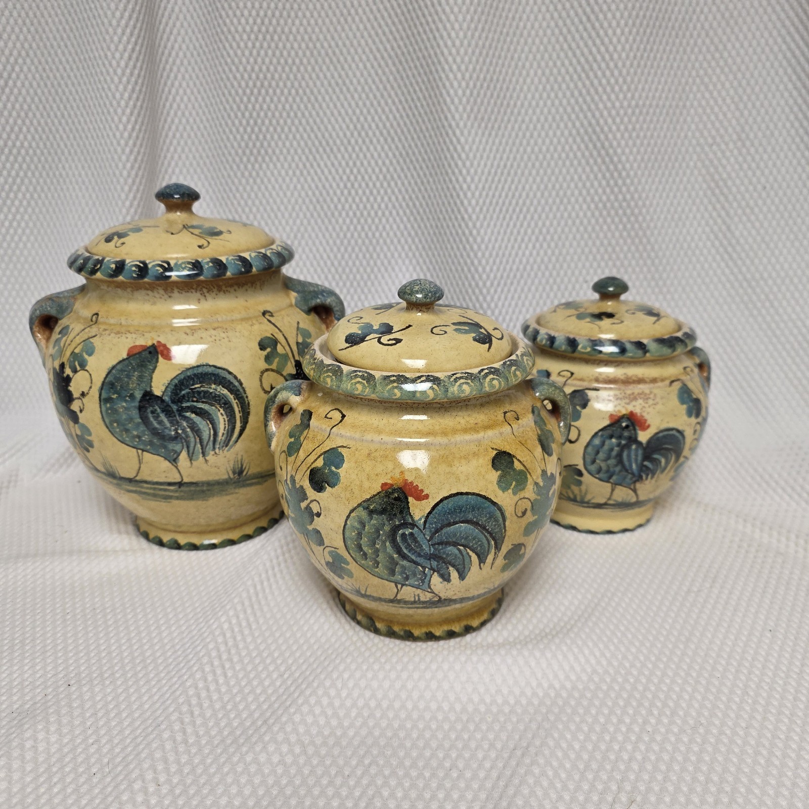 Vtg Williams Sonoma Rooster Canisters Hand Painted in Italy Vtg Williams Sonoma Rooster Canisters Hand Painted in Italy