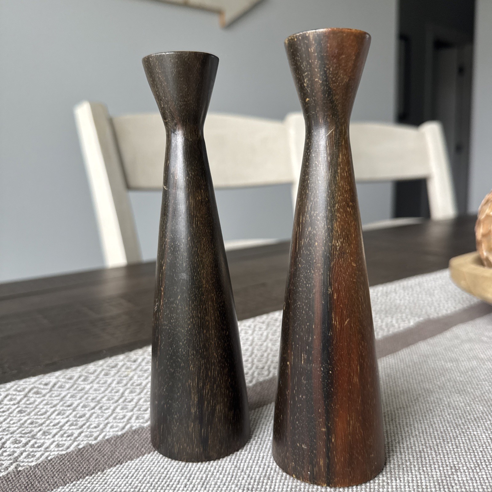 Vintage Danish MCM Turned Rosewood Candlesticks 7” Set of 2