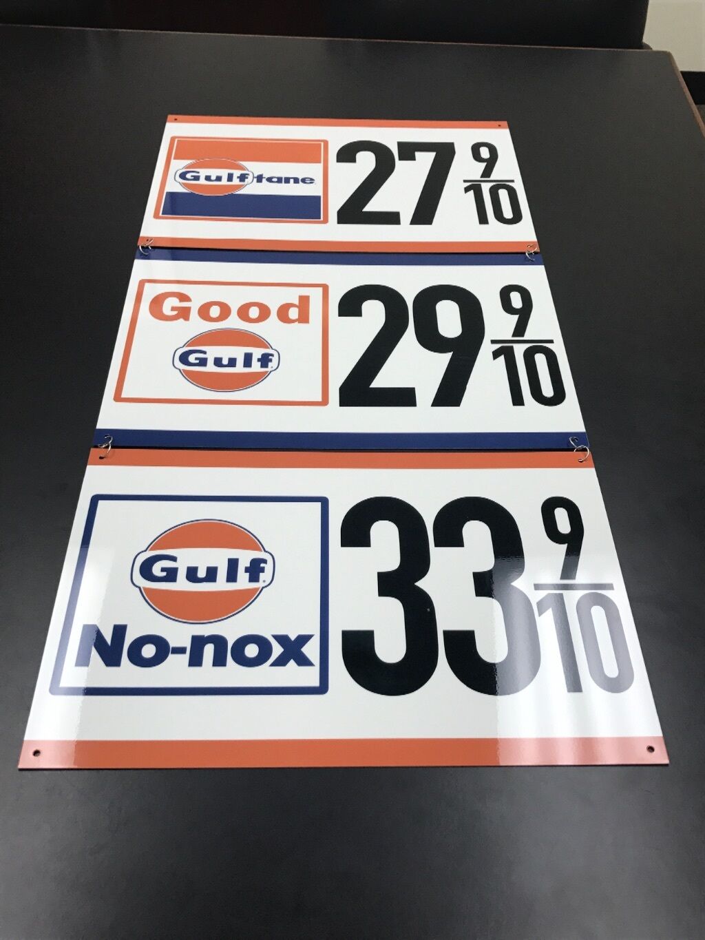Gulf gasoline advertising sign rare 3 piece sign vintage reproduction 1960's