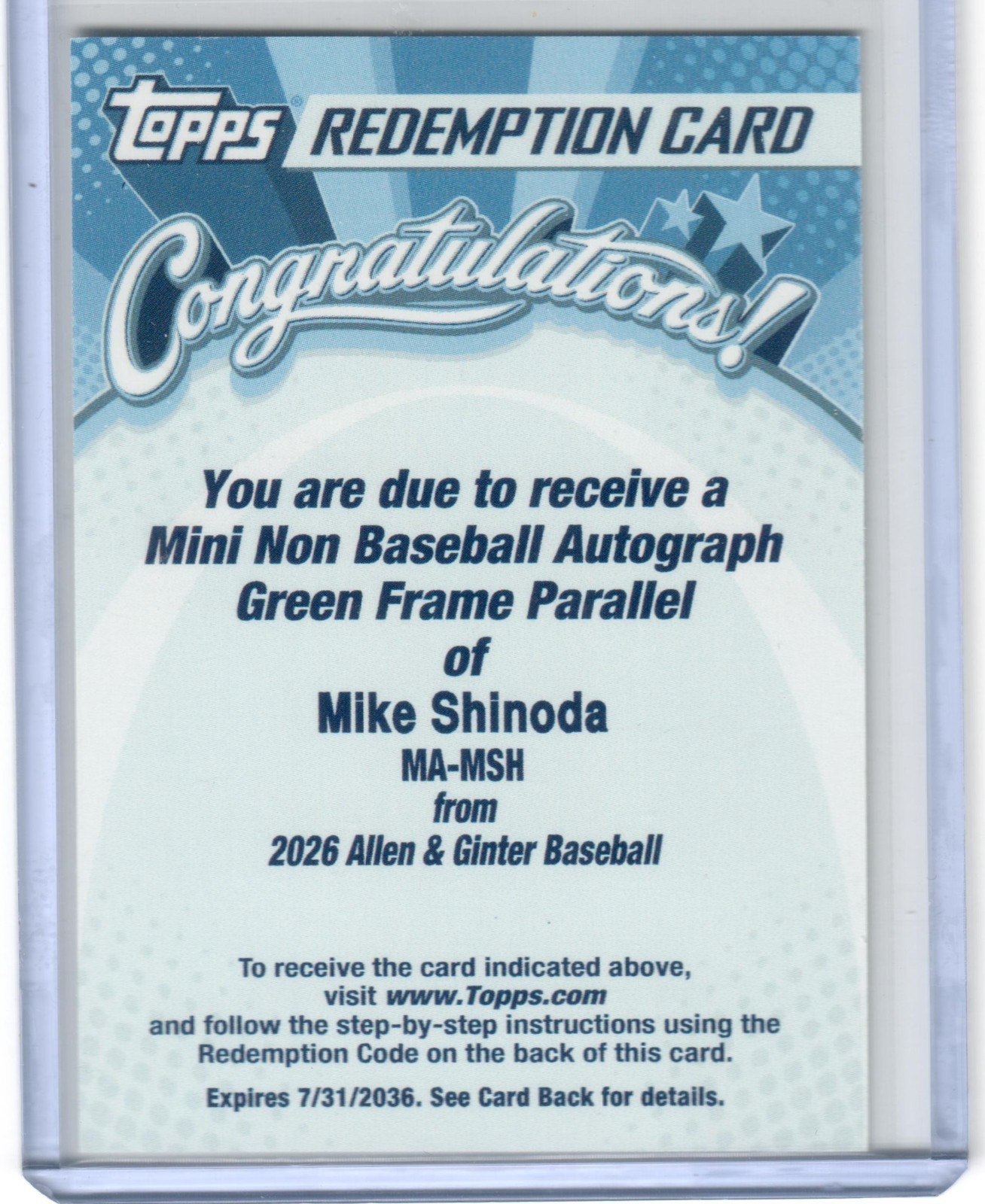2026 Topps Allen & Ginter Mike Shinoda Green Frame Mini Auto Redemption /99