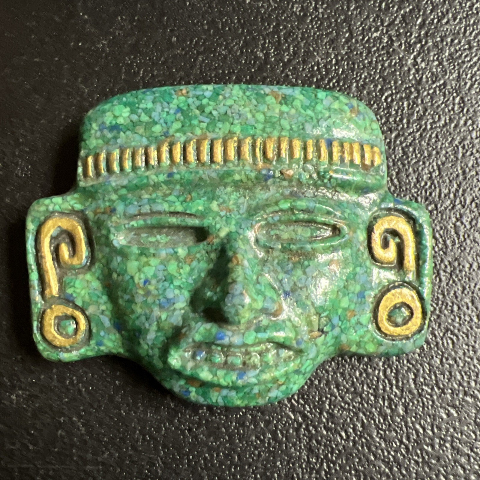 Vintage Mayan Aztec Crushed Green Malachite Stone Wall Hangings Plaques 1980’s