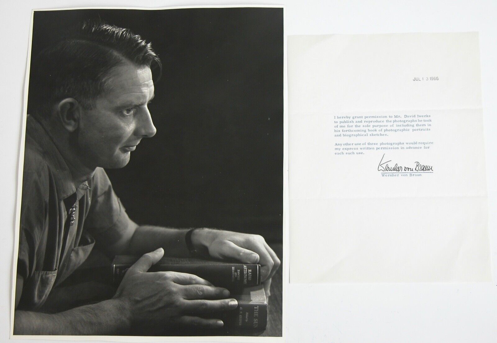 WERNHER VON BRAUN Signed Letter 1966 Portrait 11X14 Photograph by Dave Iwerks