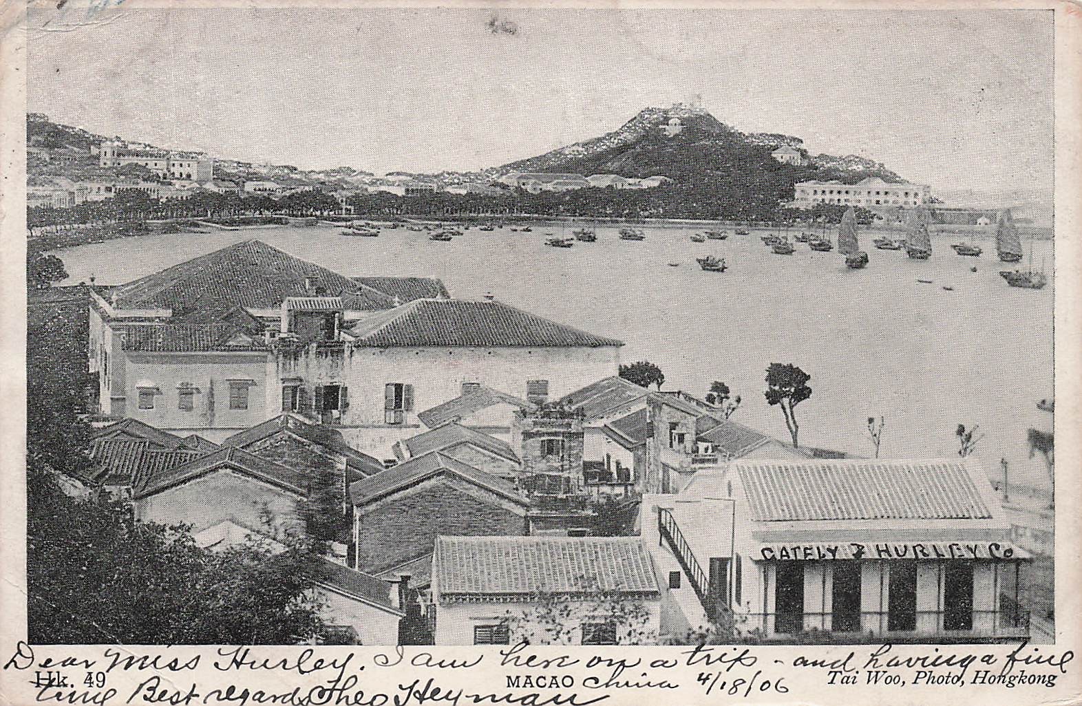 Victoria Praia Grande Bay Macau Hong Kong China Vtg Postcard J74
