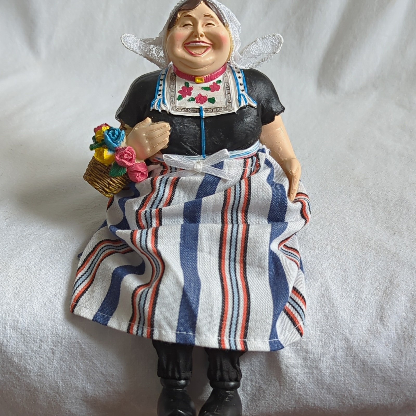 Dutch Shelf Sitter Multicolor Resin & Fabric Woman Figurine Traditional Holland