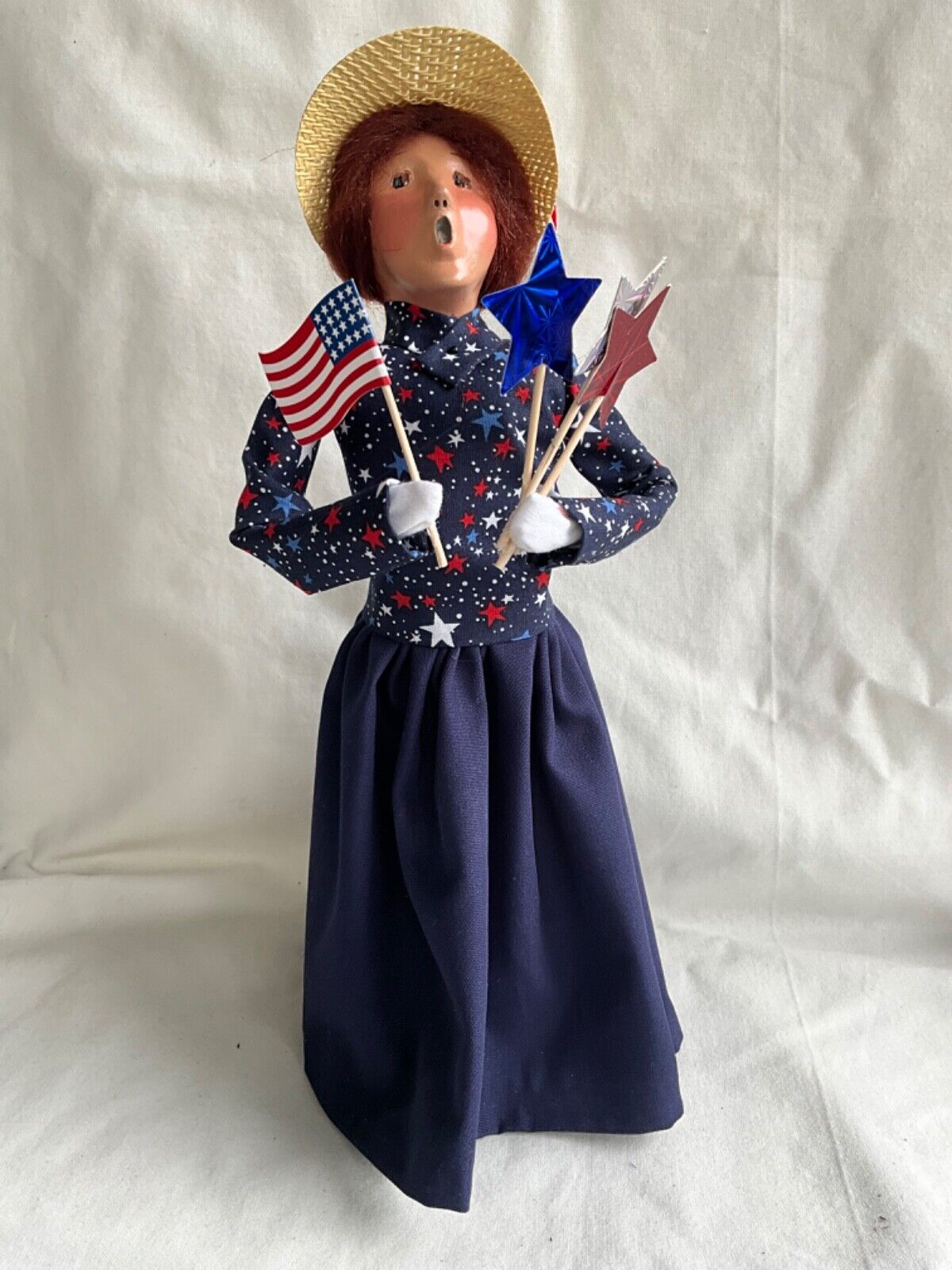 Byers Choice Patriotic Lady w/Red White Blue Stars & Flag Memorial 4th of July