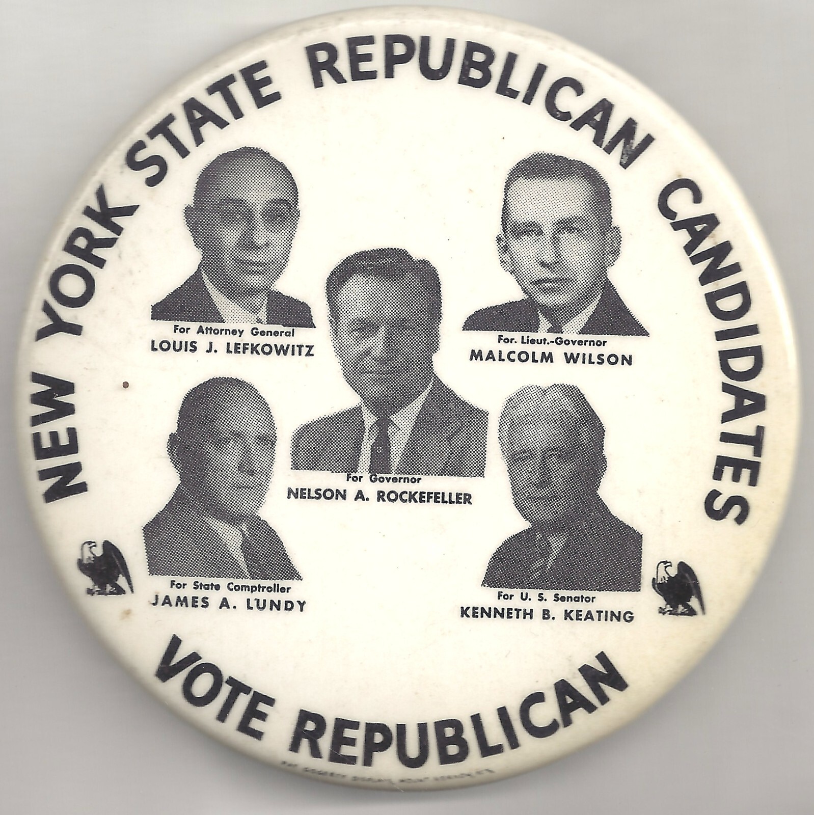 1958 NEW YORK STATE Republican Pin ~ Rockefeller Lefkowitz Keating Lundy Wilson