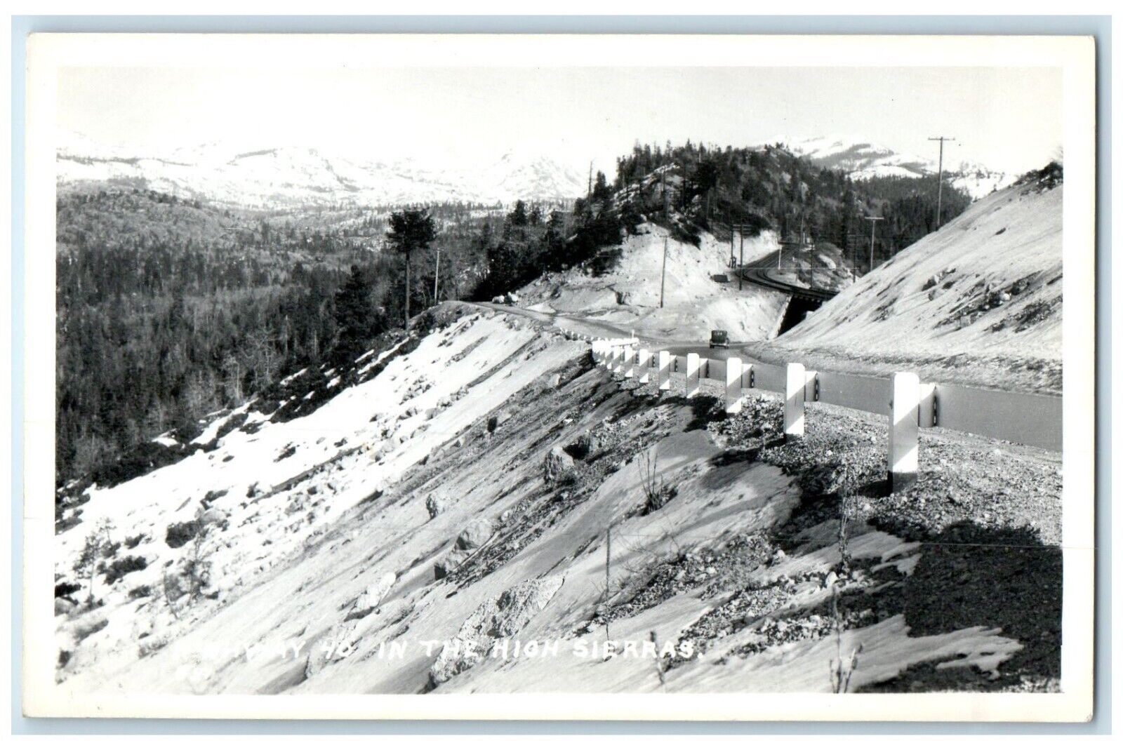c1940's Highway 40 In The High Sierras Car Tunnel Scene RPPC Photo Postcard