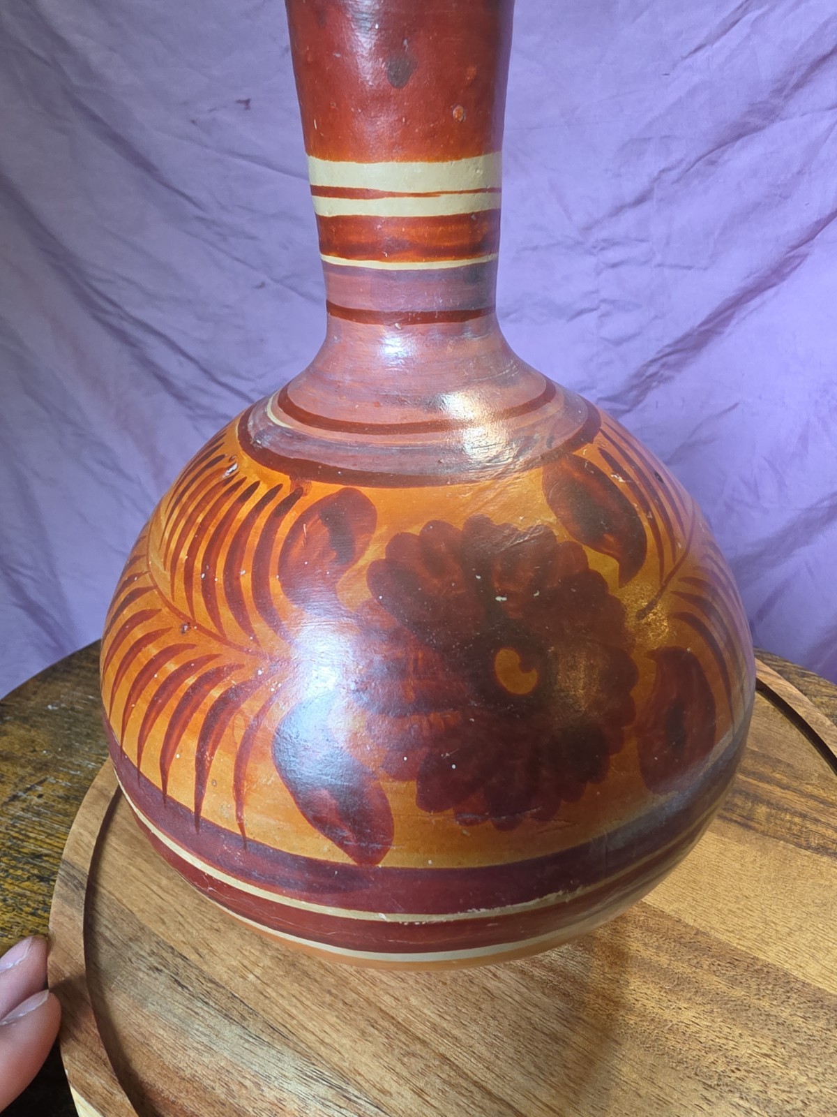 Vtg Mexican Tonala Burnished Clay Water Jug Botellon Cantaro Folk Art Mexico