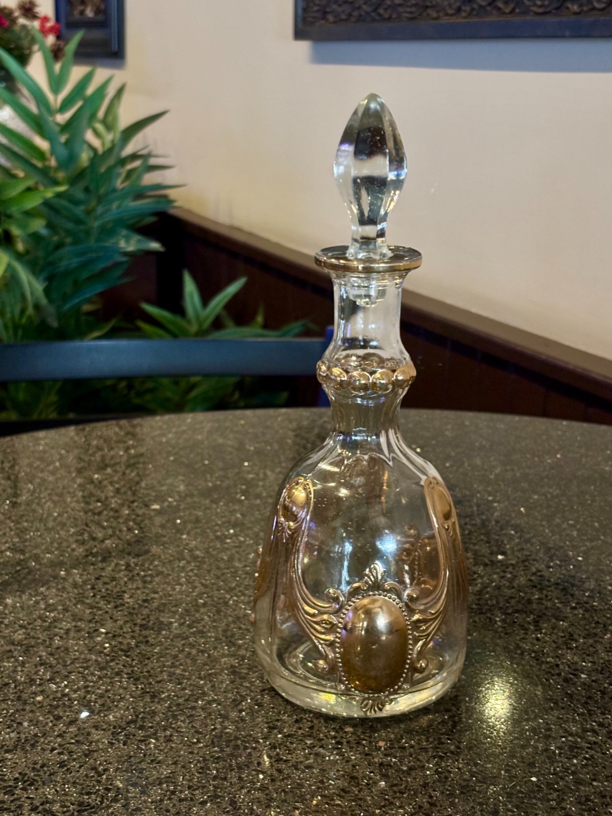 Antique Bohemian Liqueur Bottle 1885–1905 • Raised Fired Gold Appliqué .