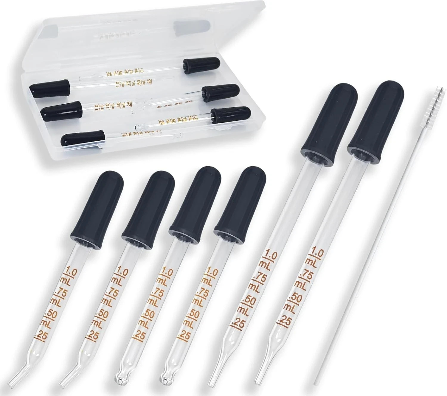 6 Pack Glass Dropper with Brush Bent Straight Tips 1 ml Eye Dropper