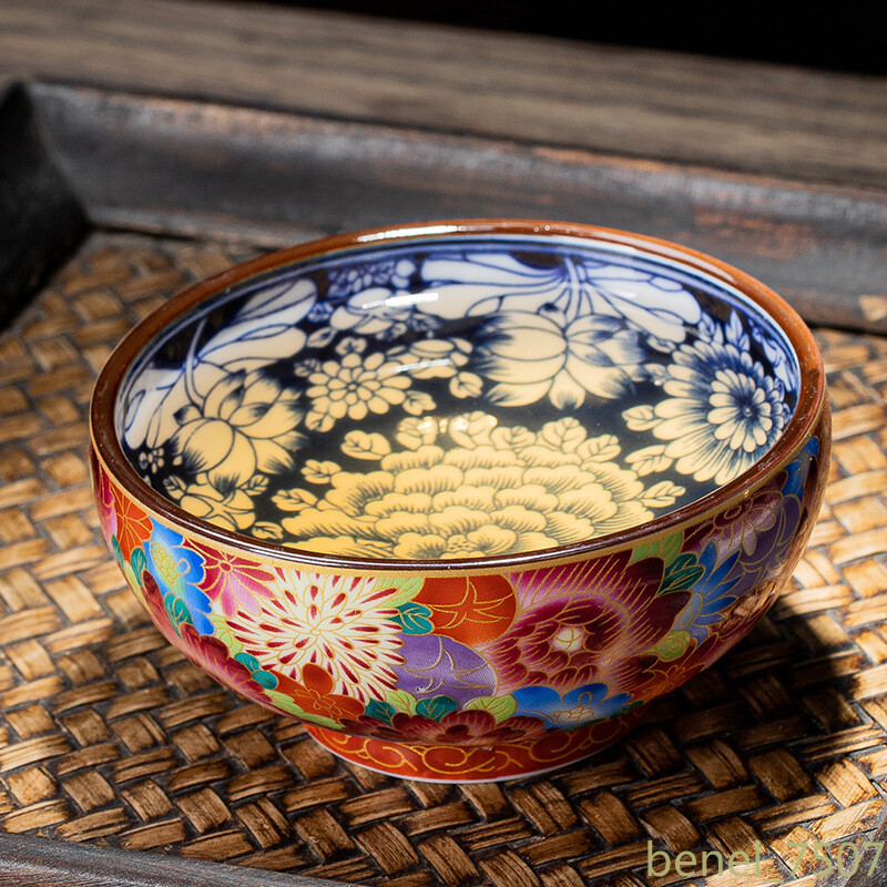 Enamel Gold Tea Cup Chinese Style Tea Set Master Cup Kung Fu Tea Set Ceramic