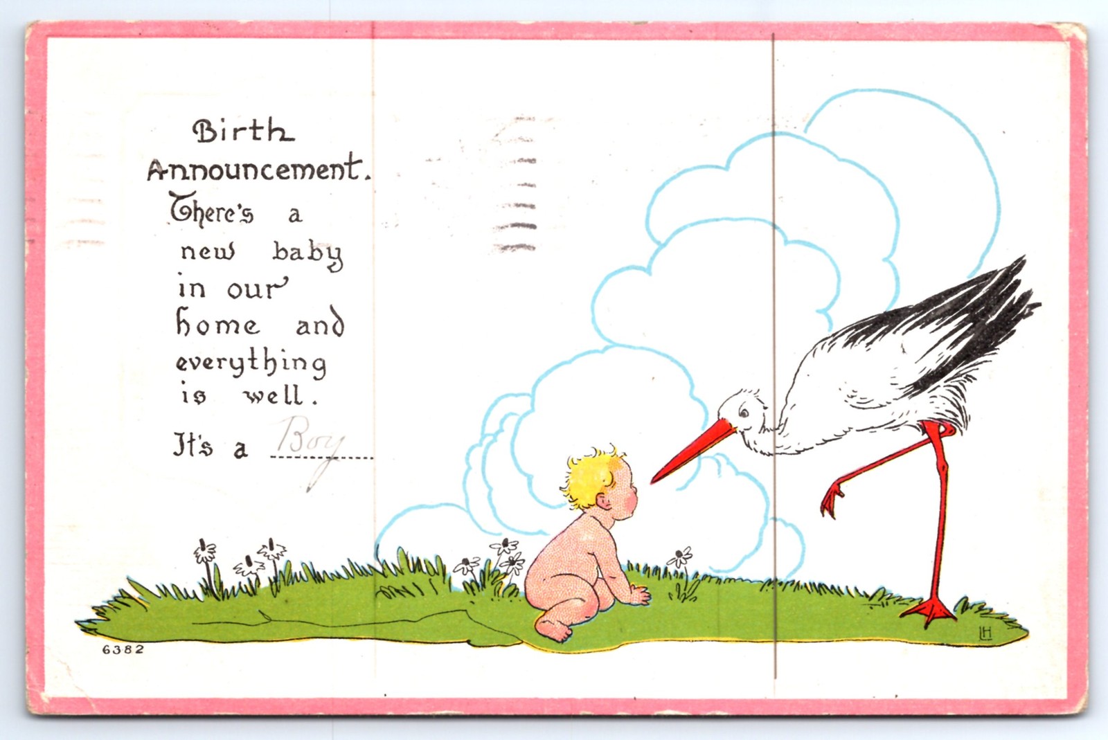 Antique 1915 Stork It's a Boy Birth Announcement Postcard Bergman Erie PA