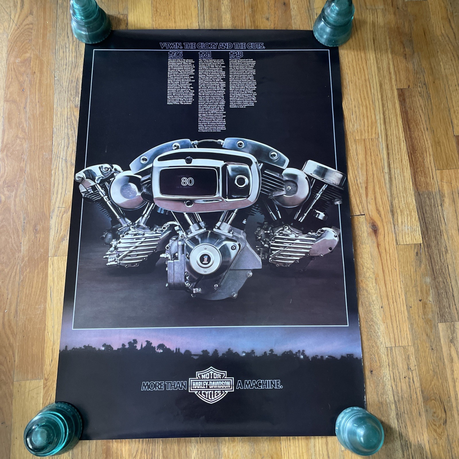 VTG 1981 Harley Davidson V-twin Dealership Poster Glory & Guts VERY RARE 36X24