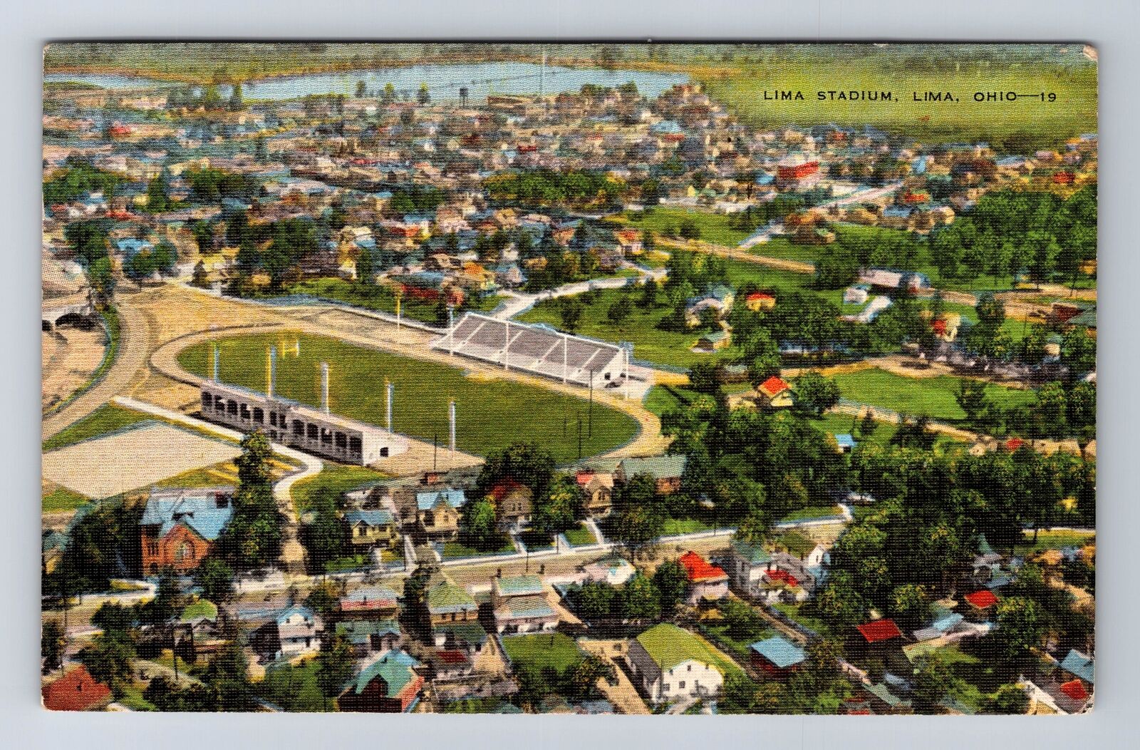 Lima OH-Ohio, Aerial View Of Lima Stadium, Antique, Vintage Souvenir Postcard